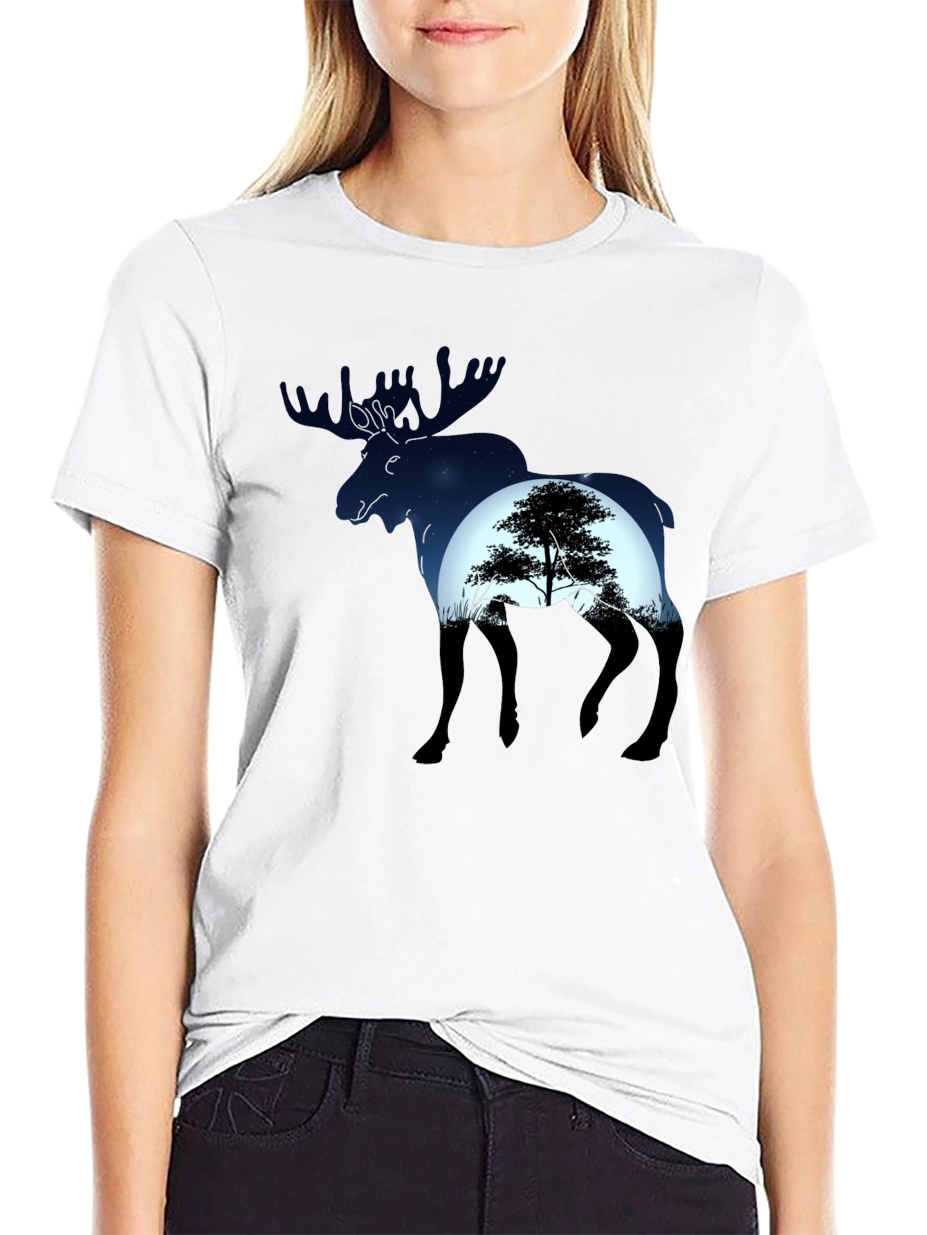 Moose Silhouette Graphic Tee - Nature Lovers T-Shirt