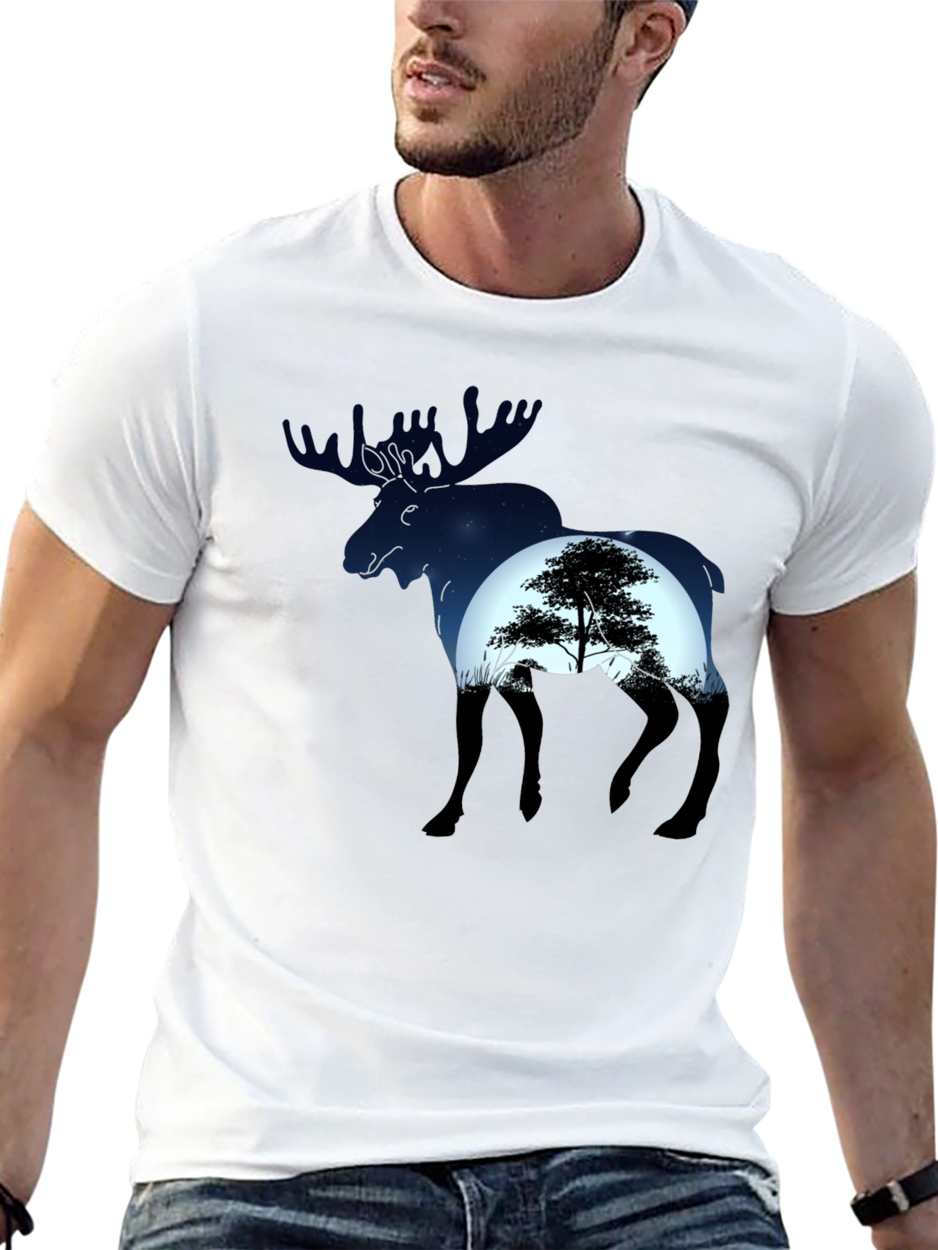 Moose Silhouette Graphic Tee - Nature Lovers T-Shirt