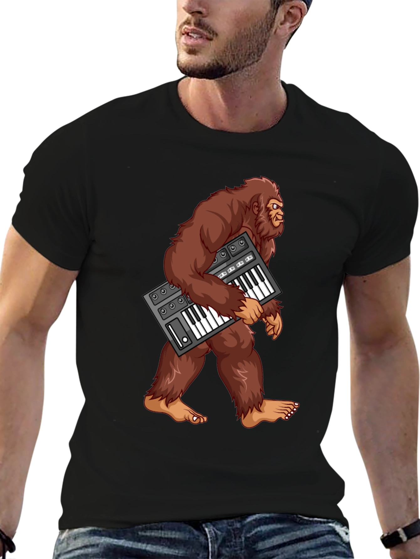 Sasquatch Synthesizer T-Shirt - Bigfoot Keyboard Tee