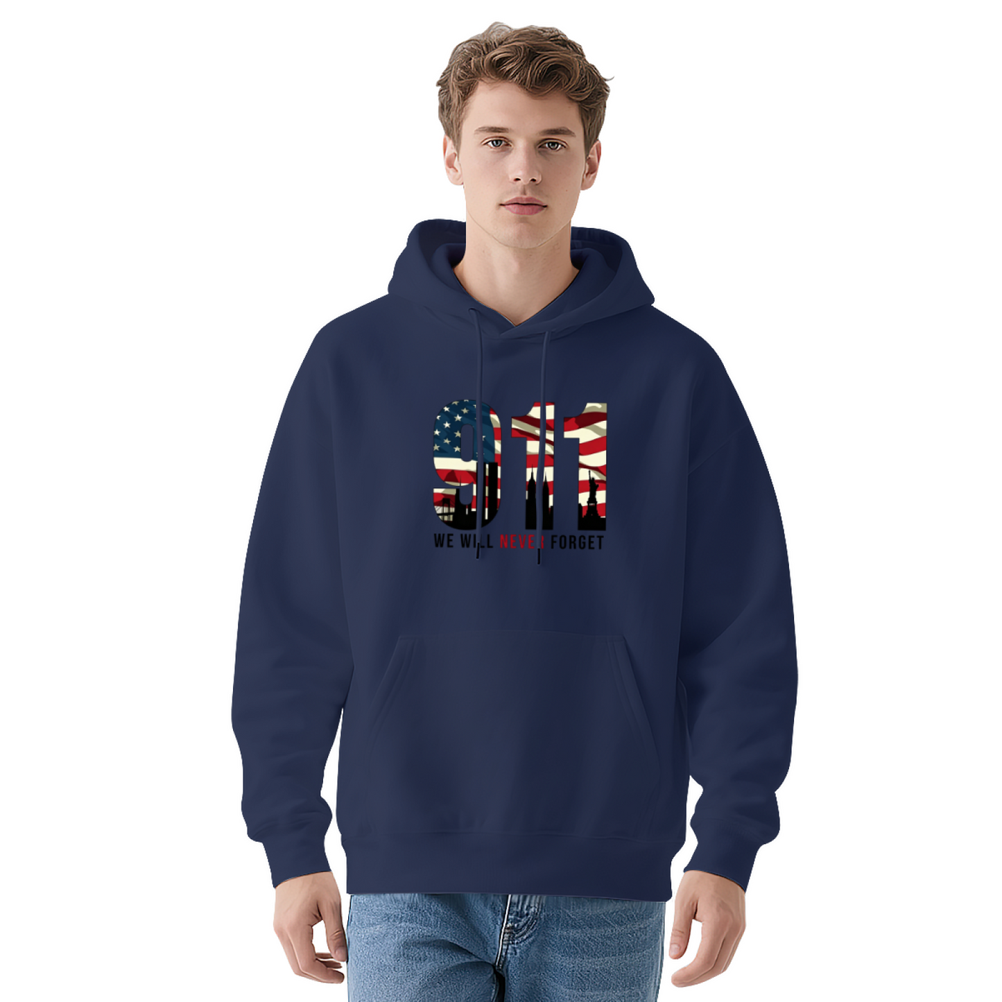 911 American Flag Fill Twin Towers We Will Never Forget Graphic Hoodie