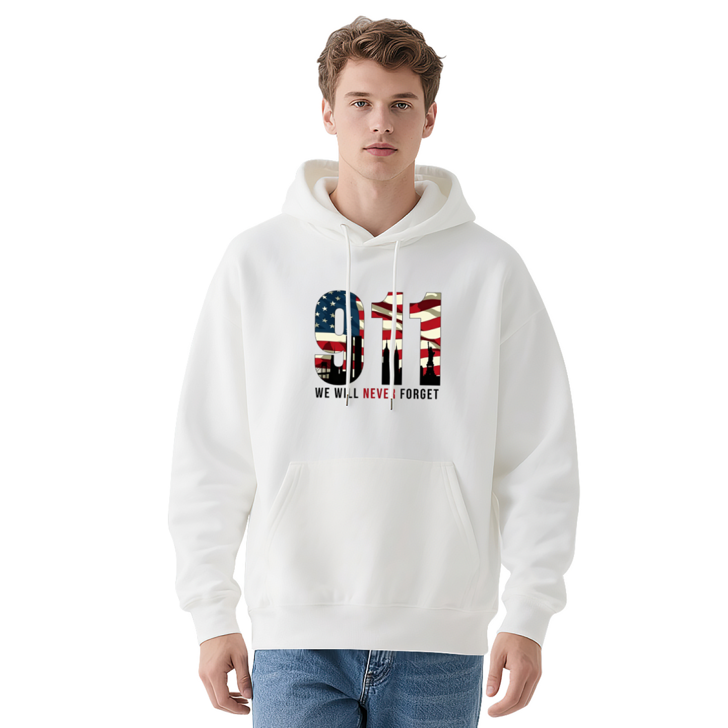 911 American Flag Fill Twin Towers We Will Never Forget Graphic Hoodie