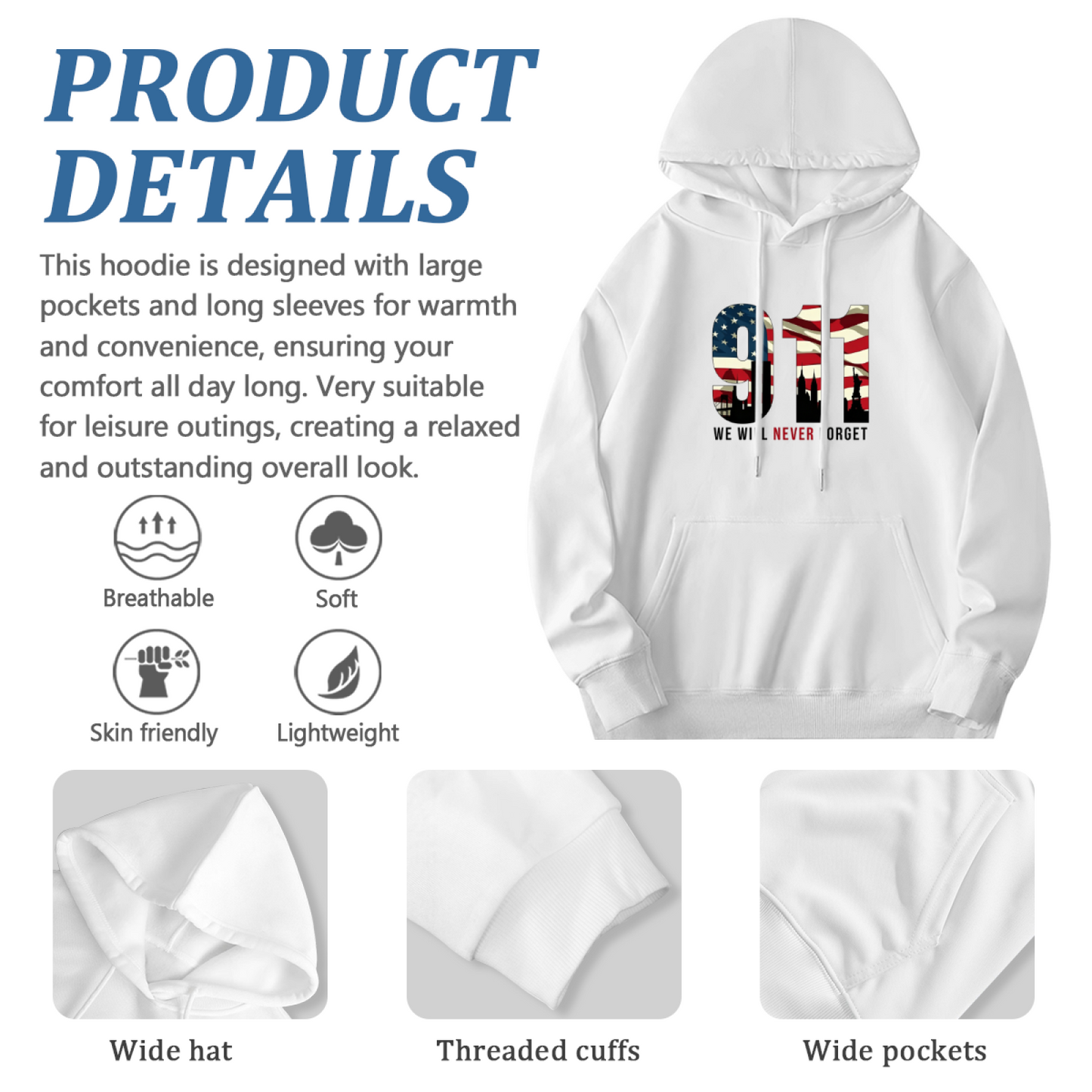 911 American Flag Fill Twin Towers We Will Never Forget Graphic Hoodie