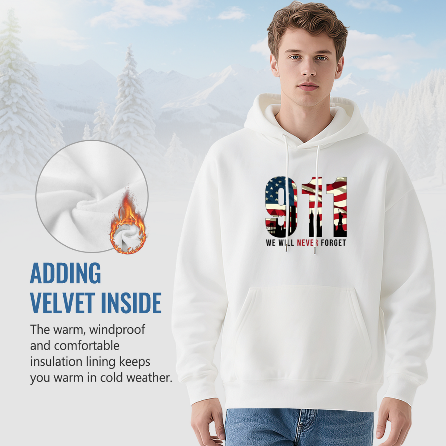 911 American Flag Fill Twin Towers We Will Never Forget Graphic Hoodie