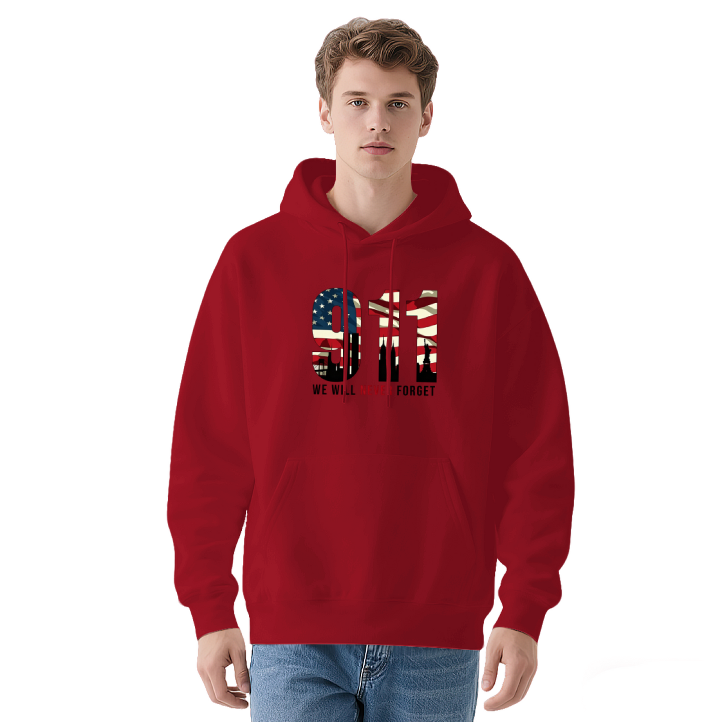 911 American Flag Fill Twin Towers We Will Never Forget Graphic Hoodie