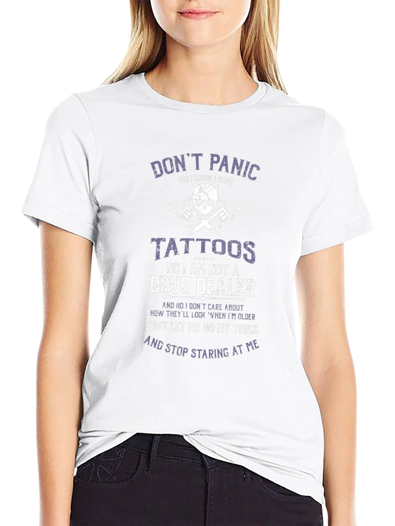 Dont Panic Tattoo Graphic T-Shirt - Novelty Statement Tee
