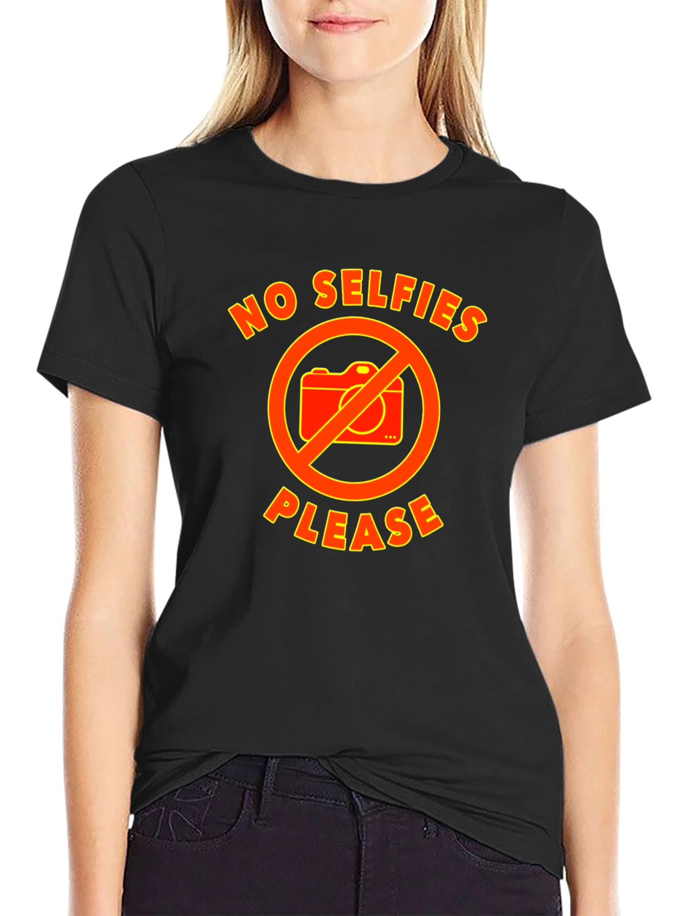No Selfies Please Graphic Tee - Black Cotton T-Shirt