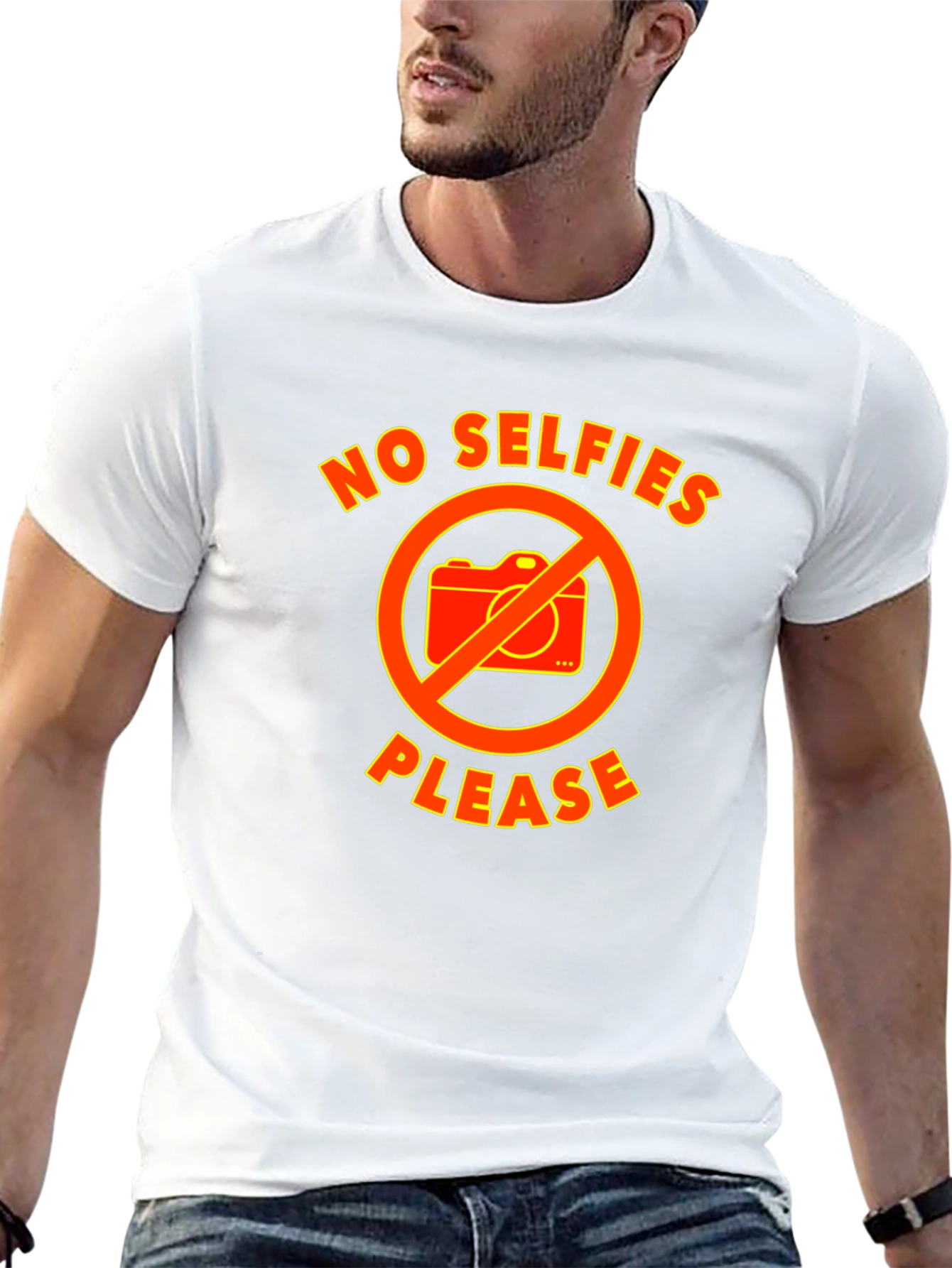 No Selfies Please Graphic Tee - Black Cotton T-Shirt