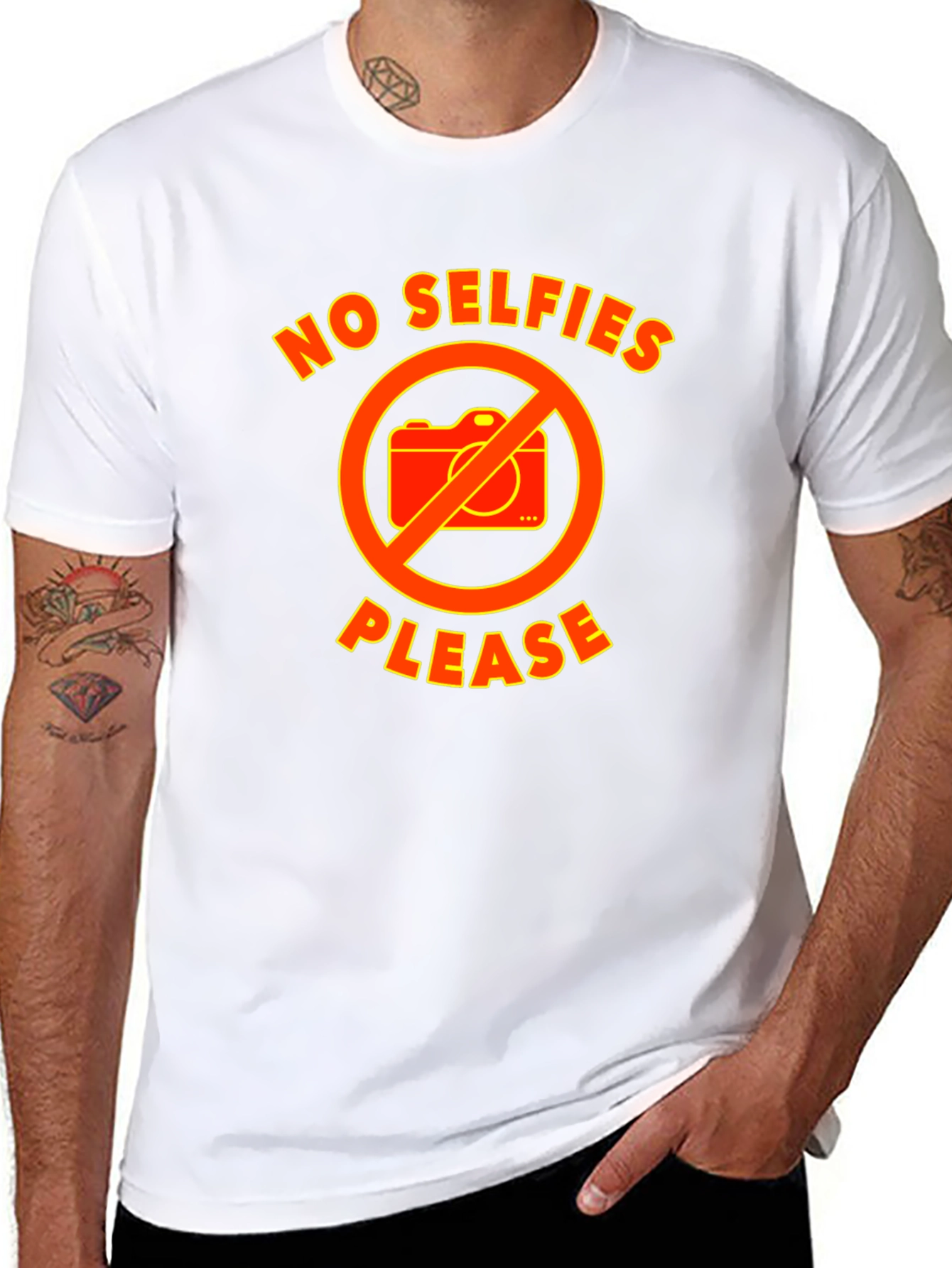 No Selfies Please Graphic Tee - Black Cotton T-Shirt