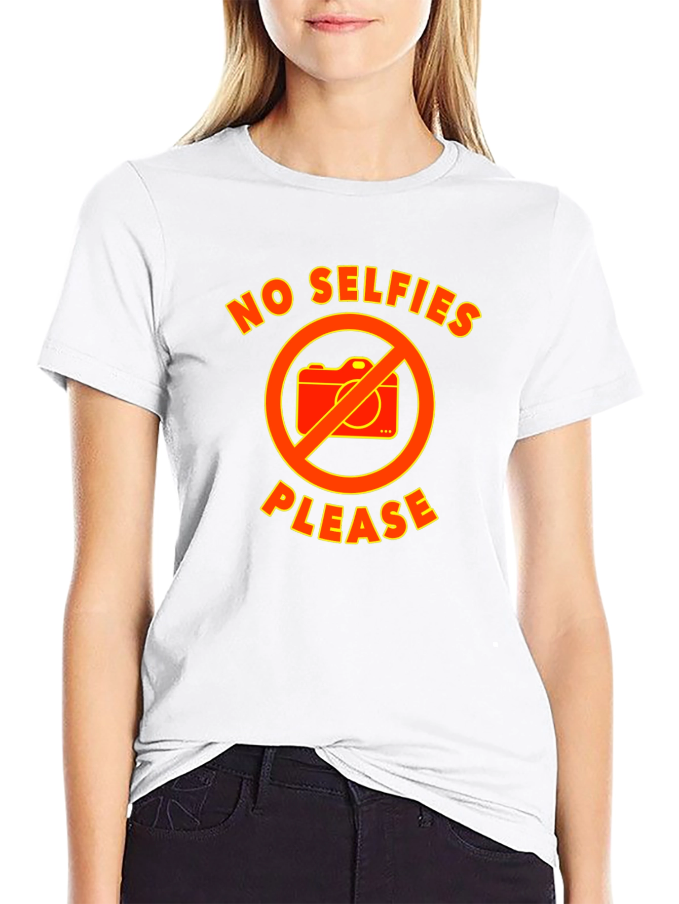 No Selfies Please Graphic Tee - Black Cotton T-Shirt