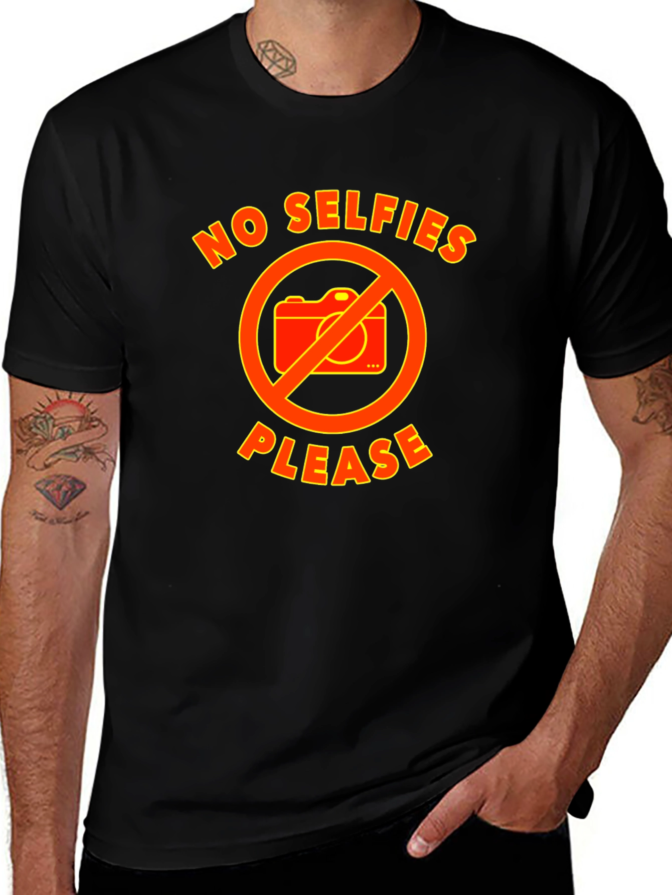 No Selfies Please Graphic Tee - Black Cotton T-Shirt