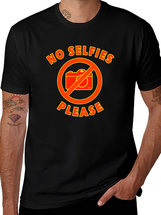 No Selfies Please Graphic Tee - Black Cotton T-Shirt