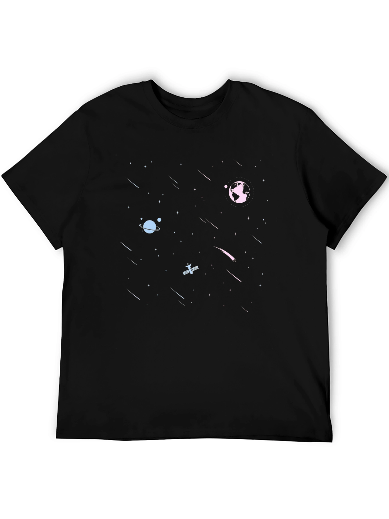 Space Print Black Tee - Cosmic Graphic T-Shirt