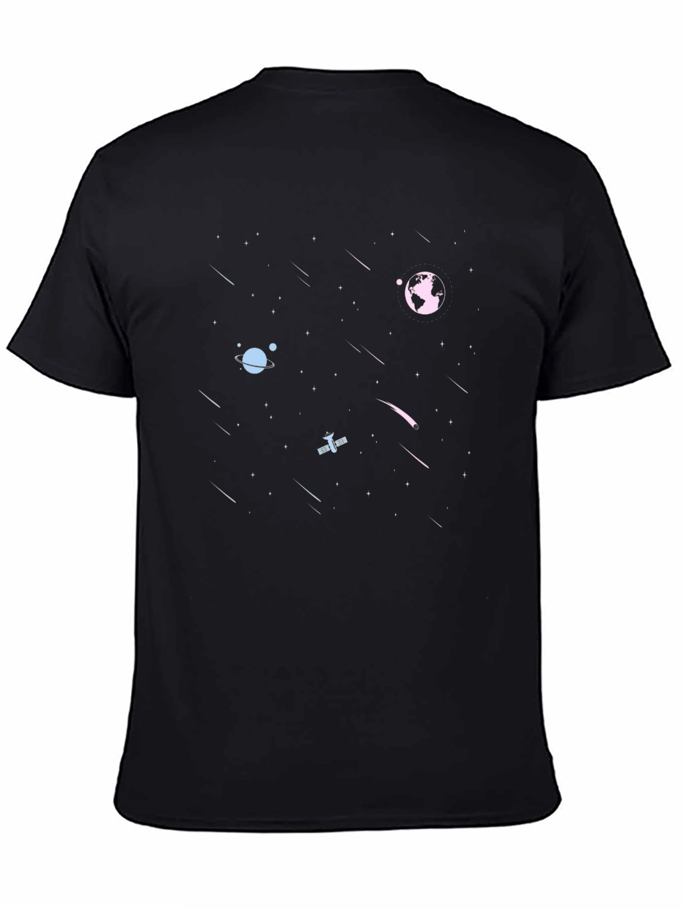 Space Print Black Tee - Cosmic Graphic T-Shirt