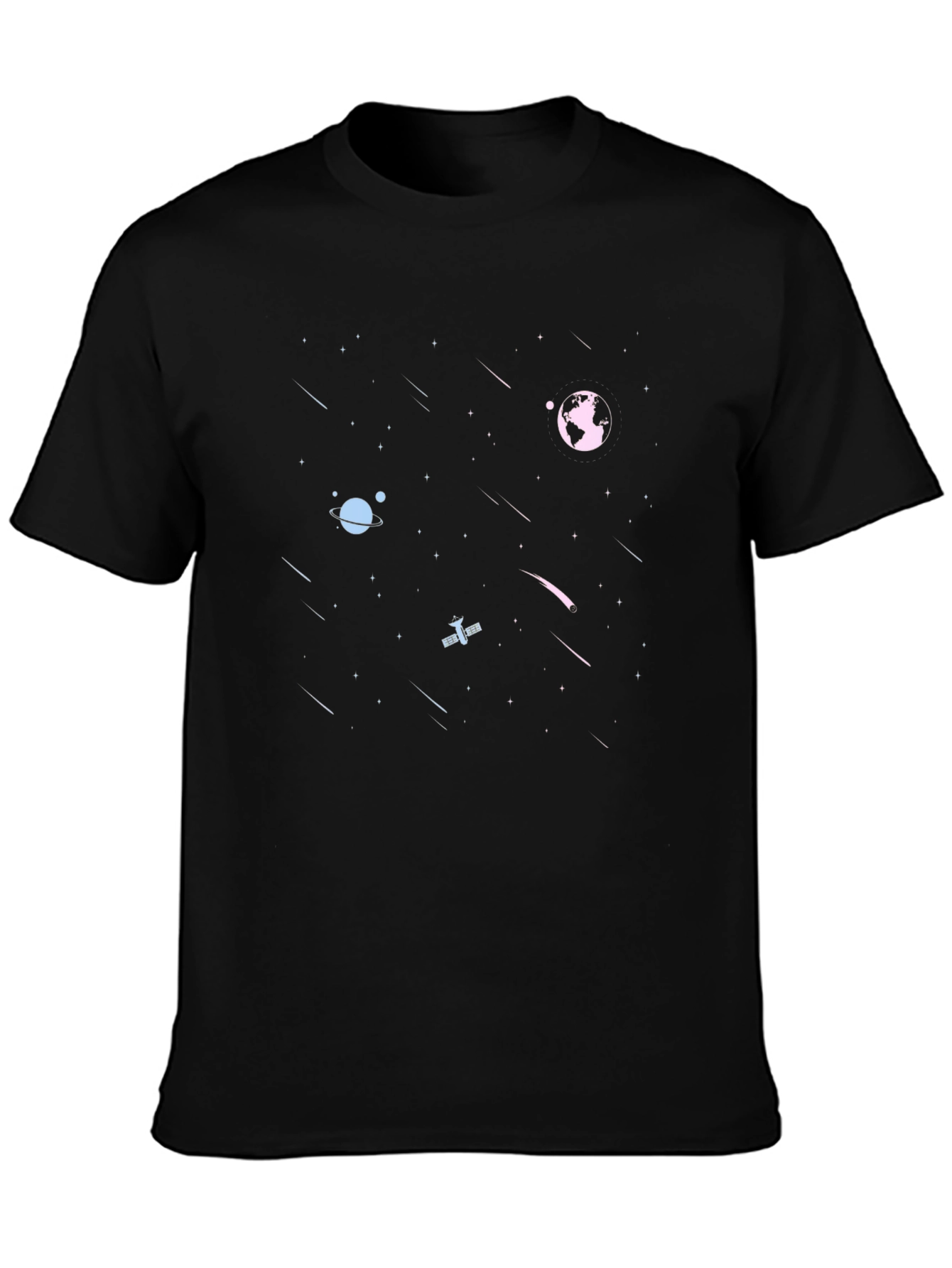 Space Print Black Tee - Cosmic Graphic T-Shirt