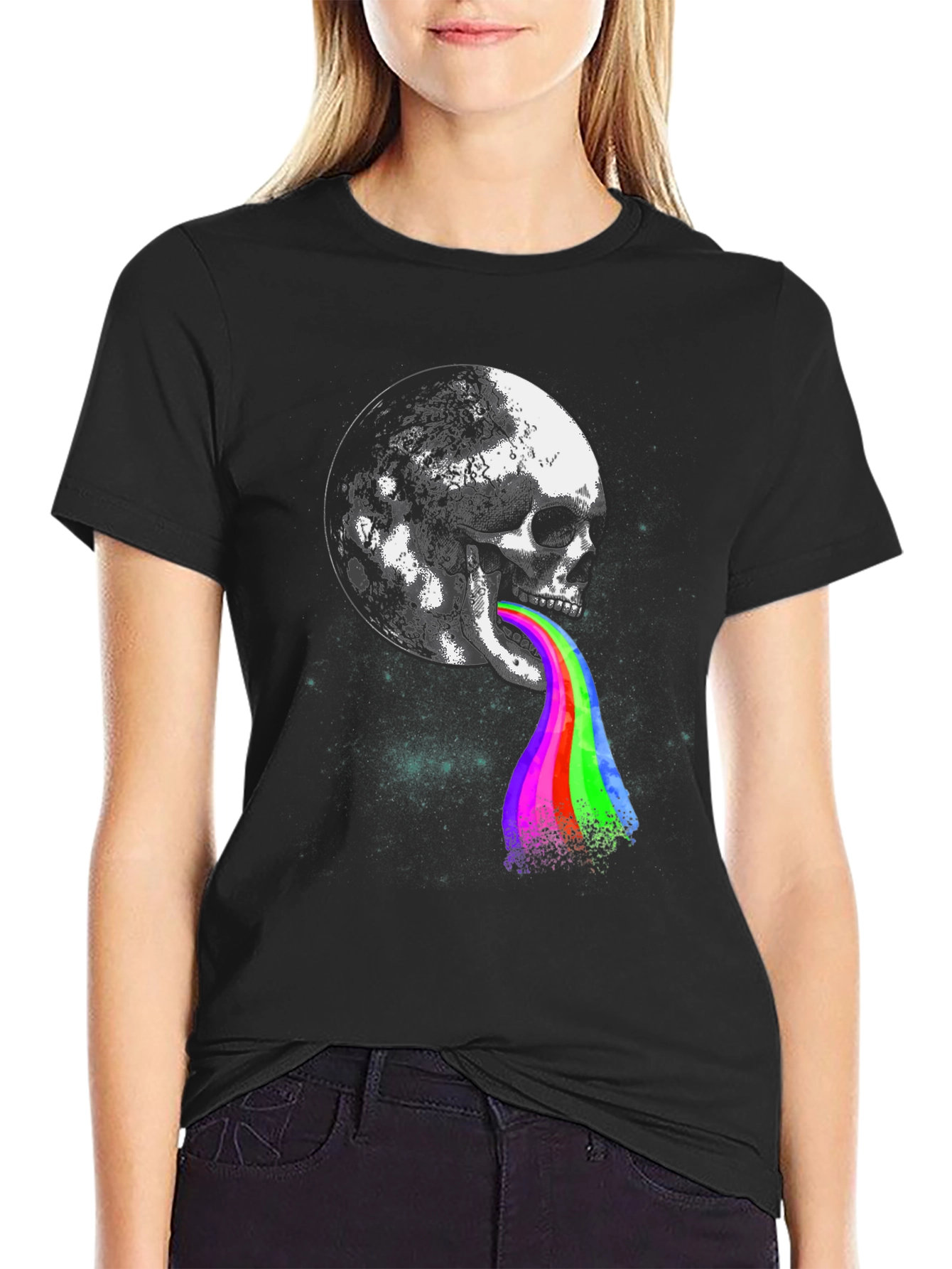 Skull Moon Rainbow Tongue Graphic Tee