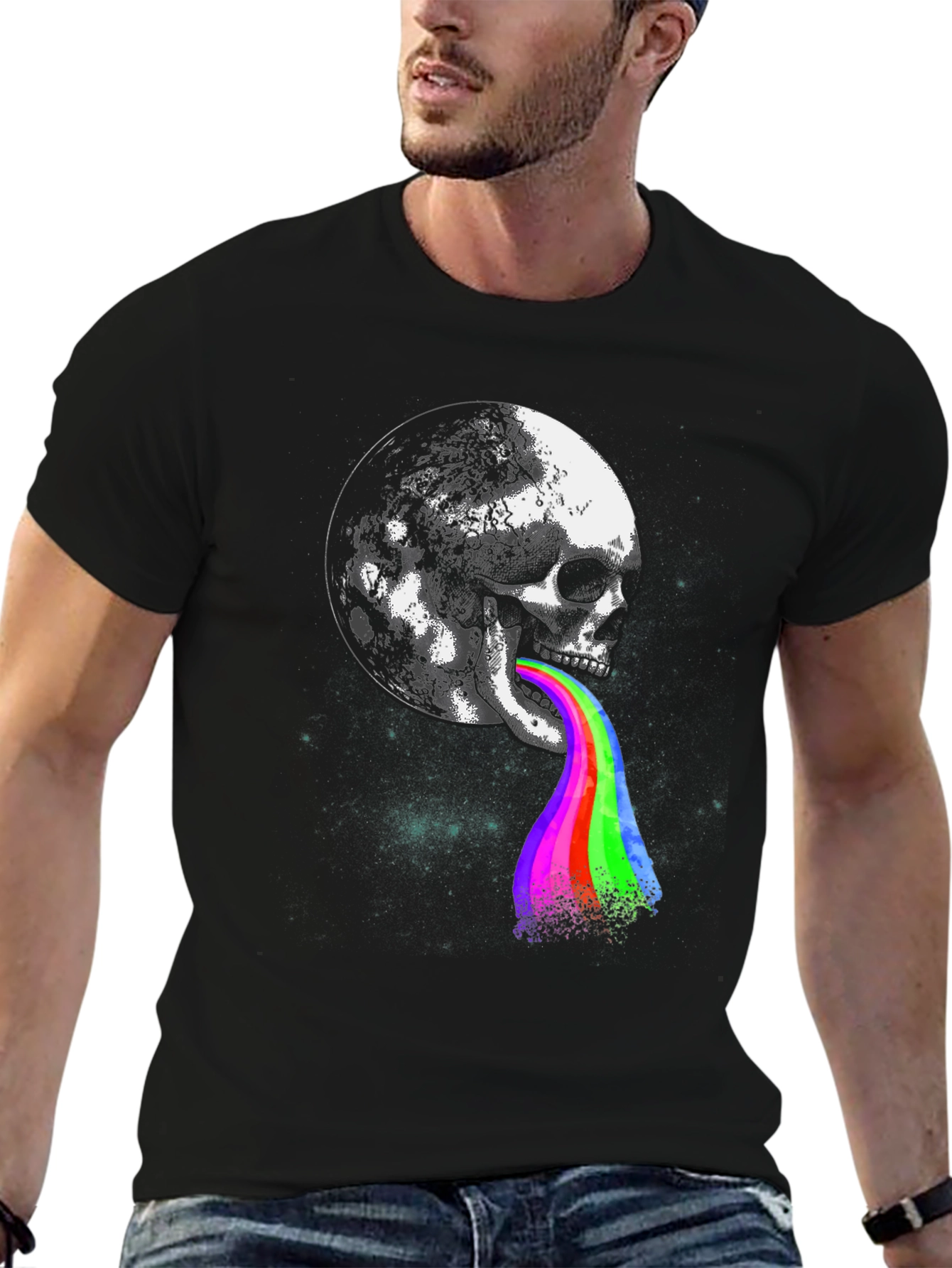 Skull Moon Rainbow Tongue Graphic Tee
