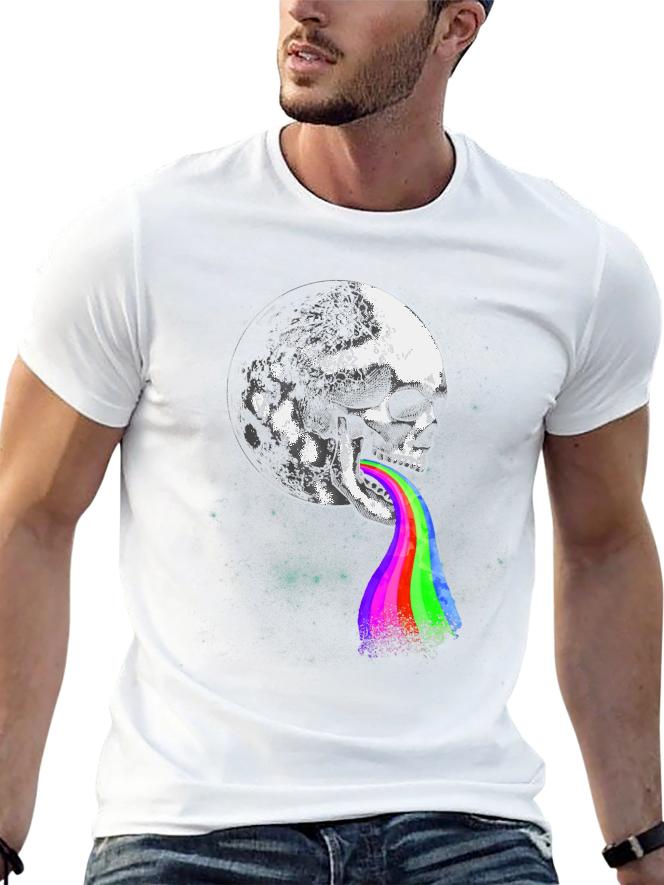 Skull Moon Rainbow Tongue Graphic Tee