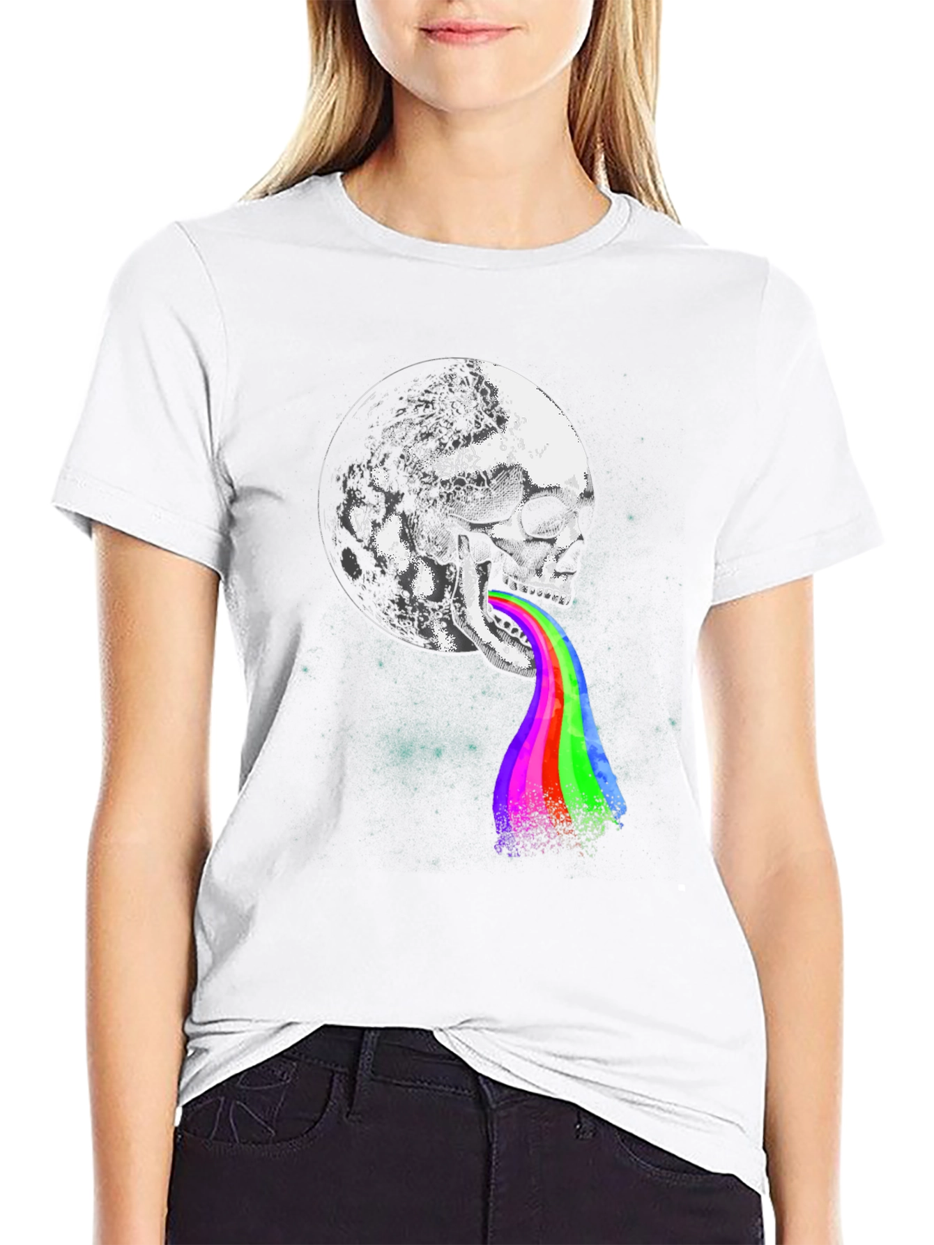 Skull Moon Rainbow Tongue Graphic Tee