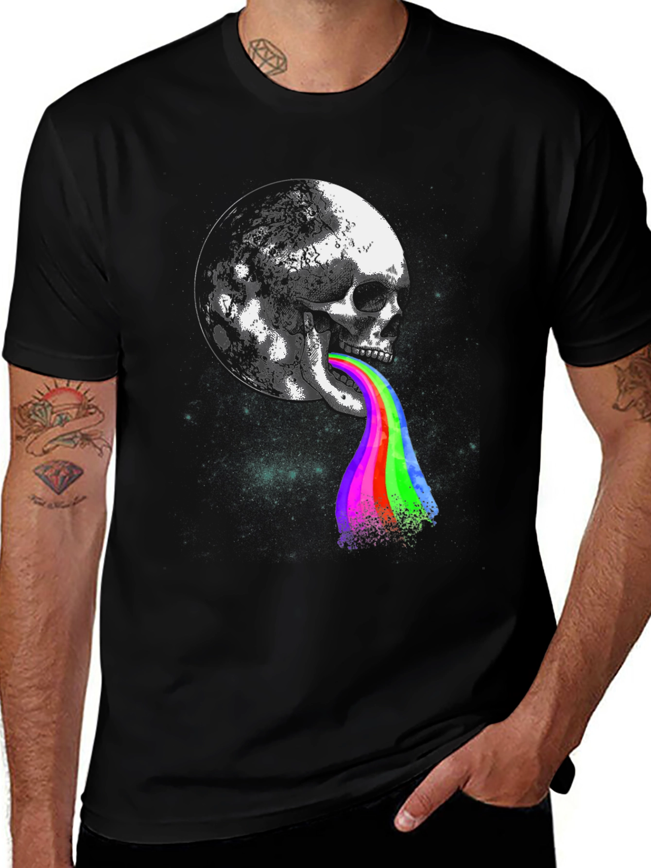 Skull Moon Rainbow Tongue Graphic Tee