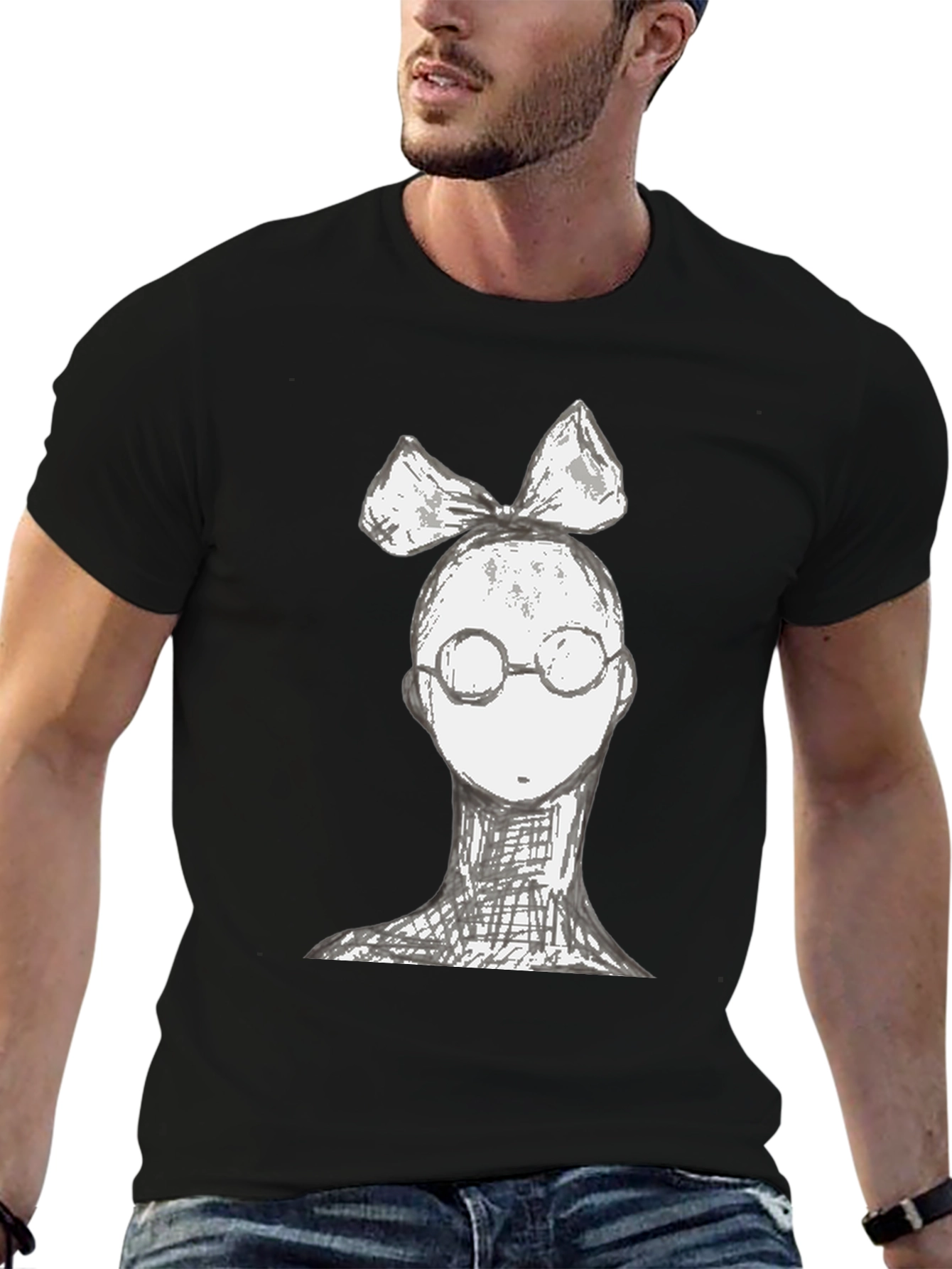 Whimsical Character Tee - Black Cotton Blend