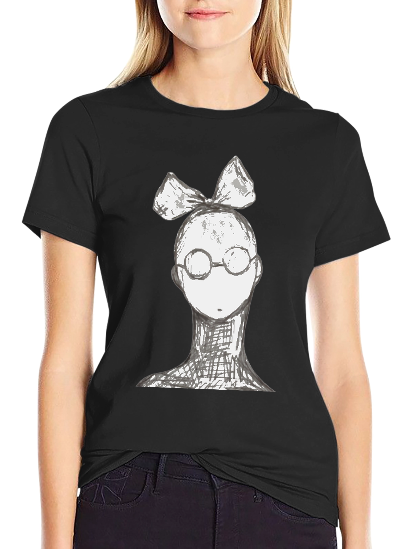 Whimsical Character Tee - Black Cotton Blend