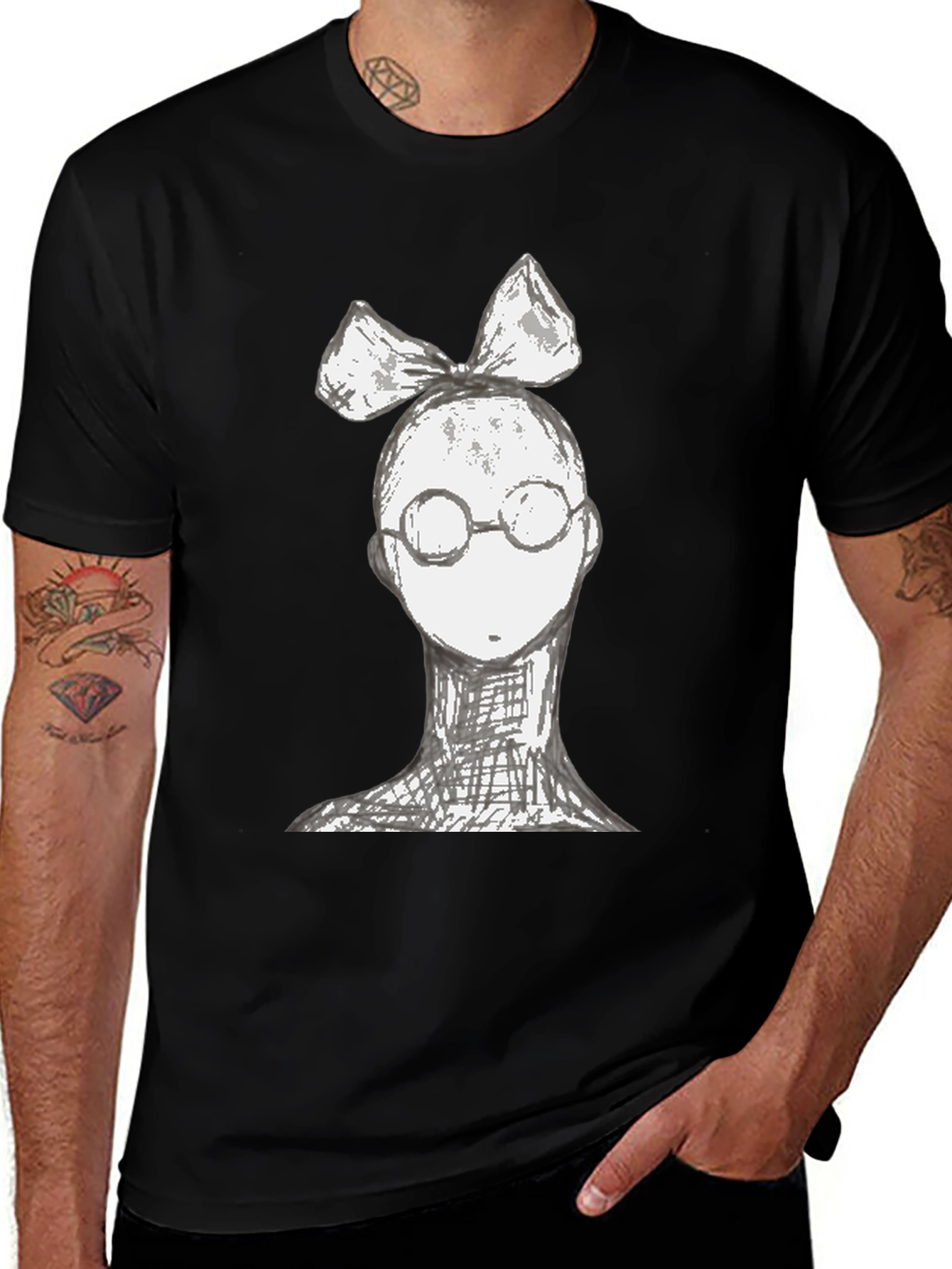 Whimsical Character Tee - Black Cotton Blend
