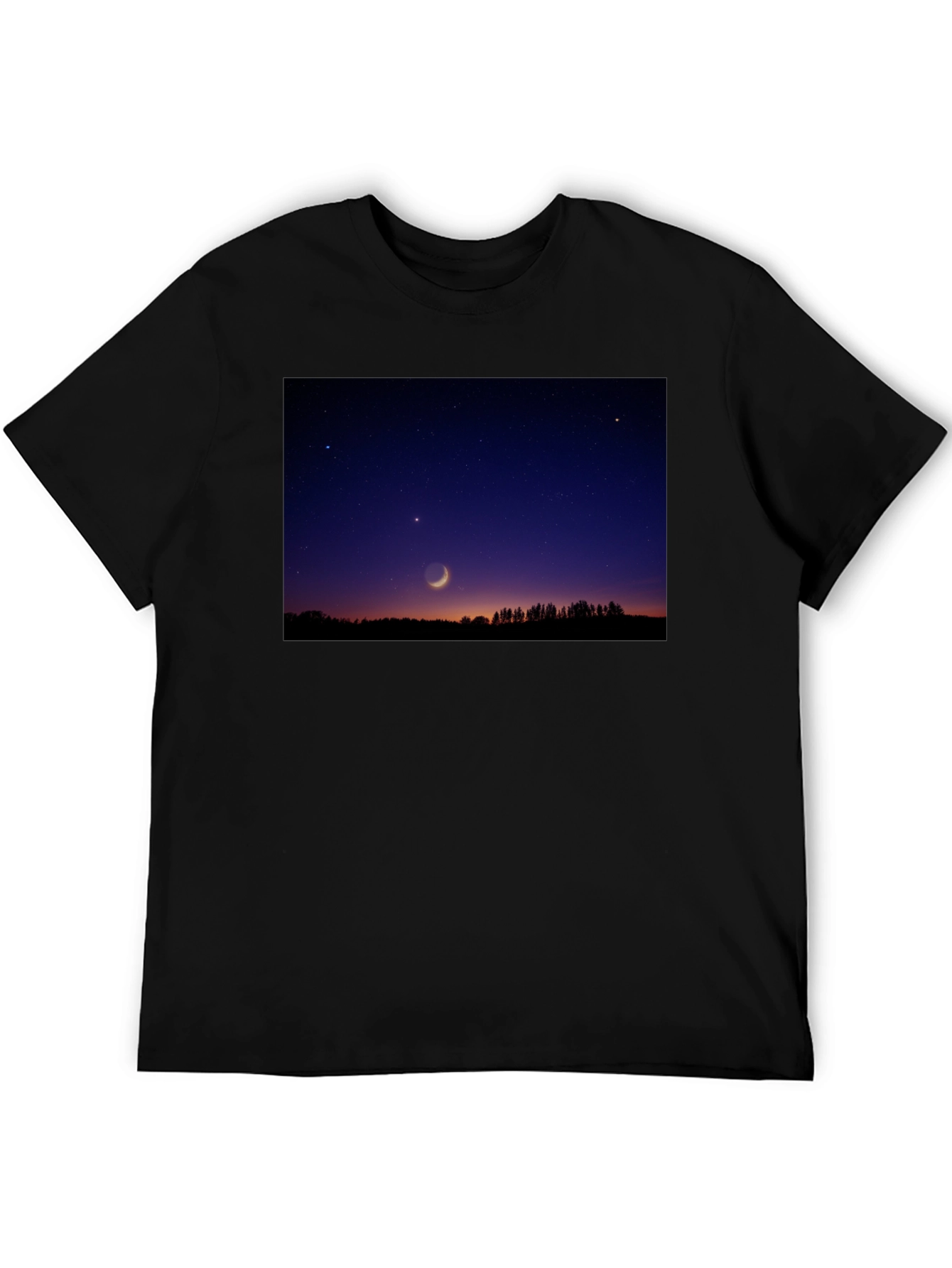 Mens Black T-Shirt with Night Sky Crescent Moon Design