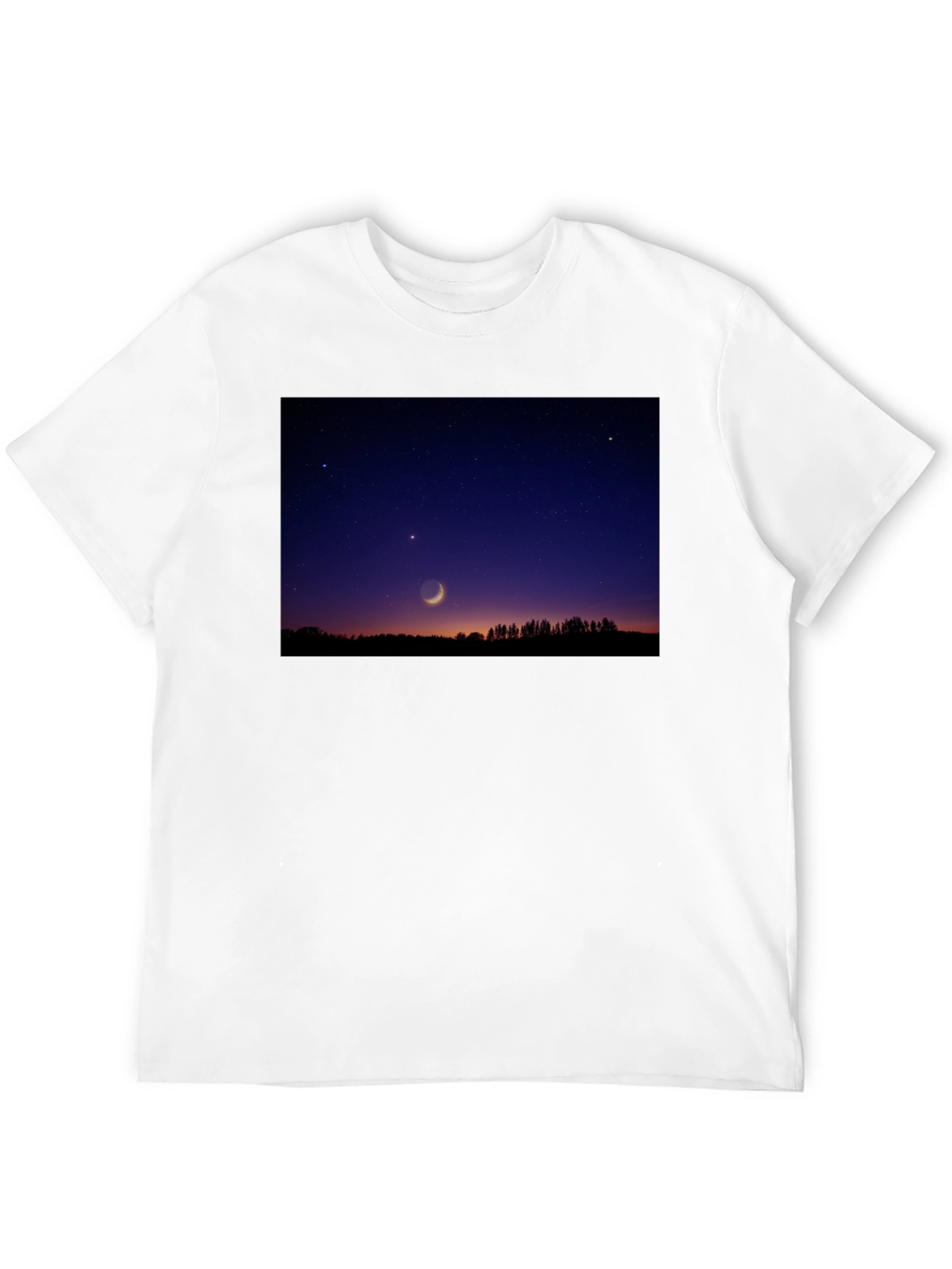 Mens Black T-Shirt with Night Sky Crescent Moon Design