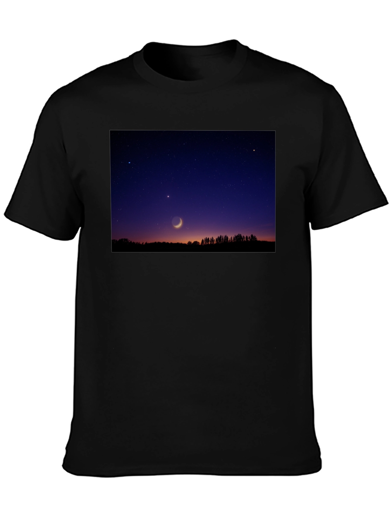 Mens Black T-Shirt with Night Sky Crescent Moon Design