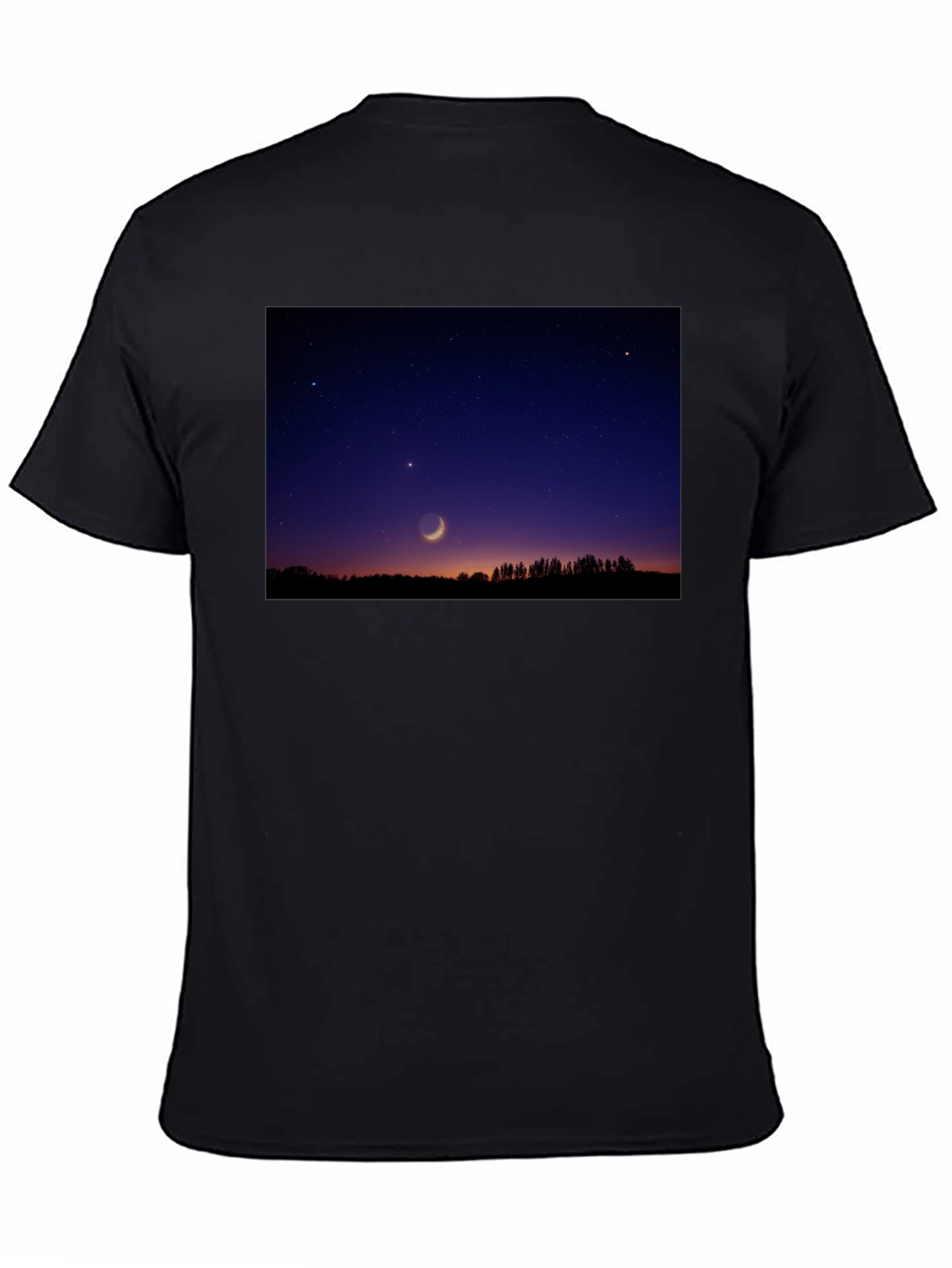 Mens Black T-Shirt with Night Sky Crescent Moon Design
