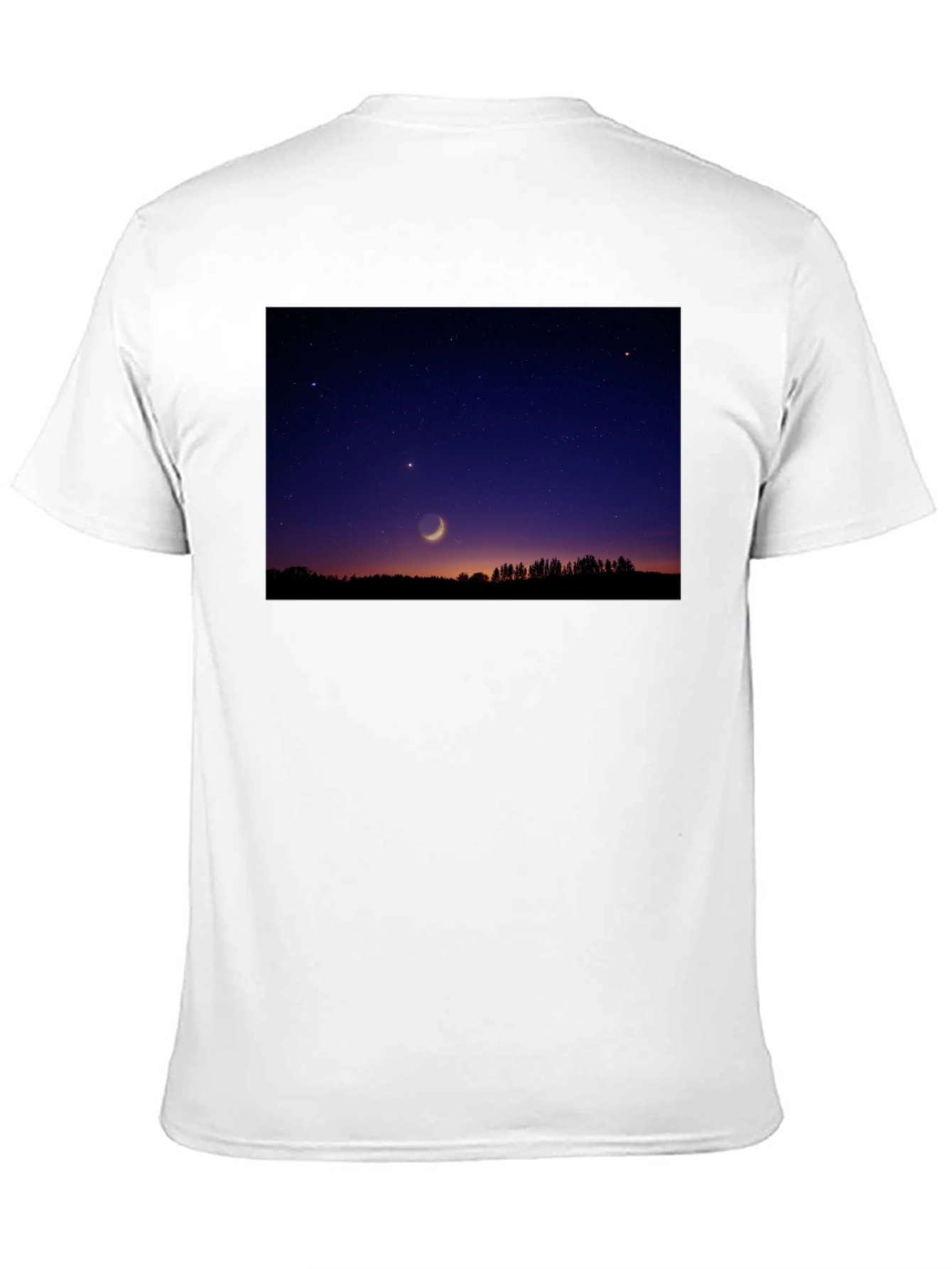 Mens Black T-Shirt with Night Sky Crescent Moon Design