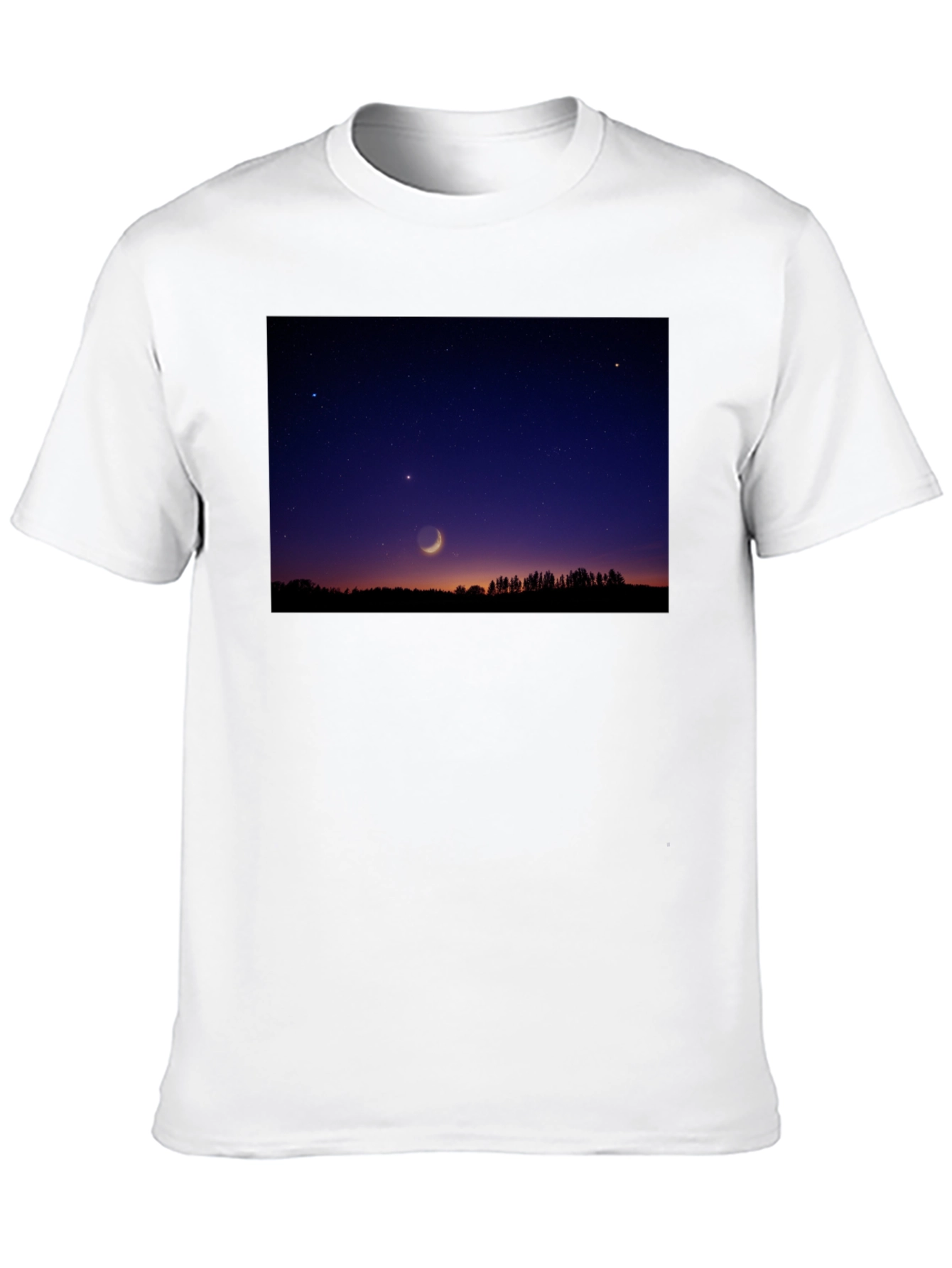 Mens Black T-Shirt with Night Sky Crescent Moon Design
