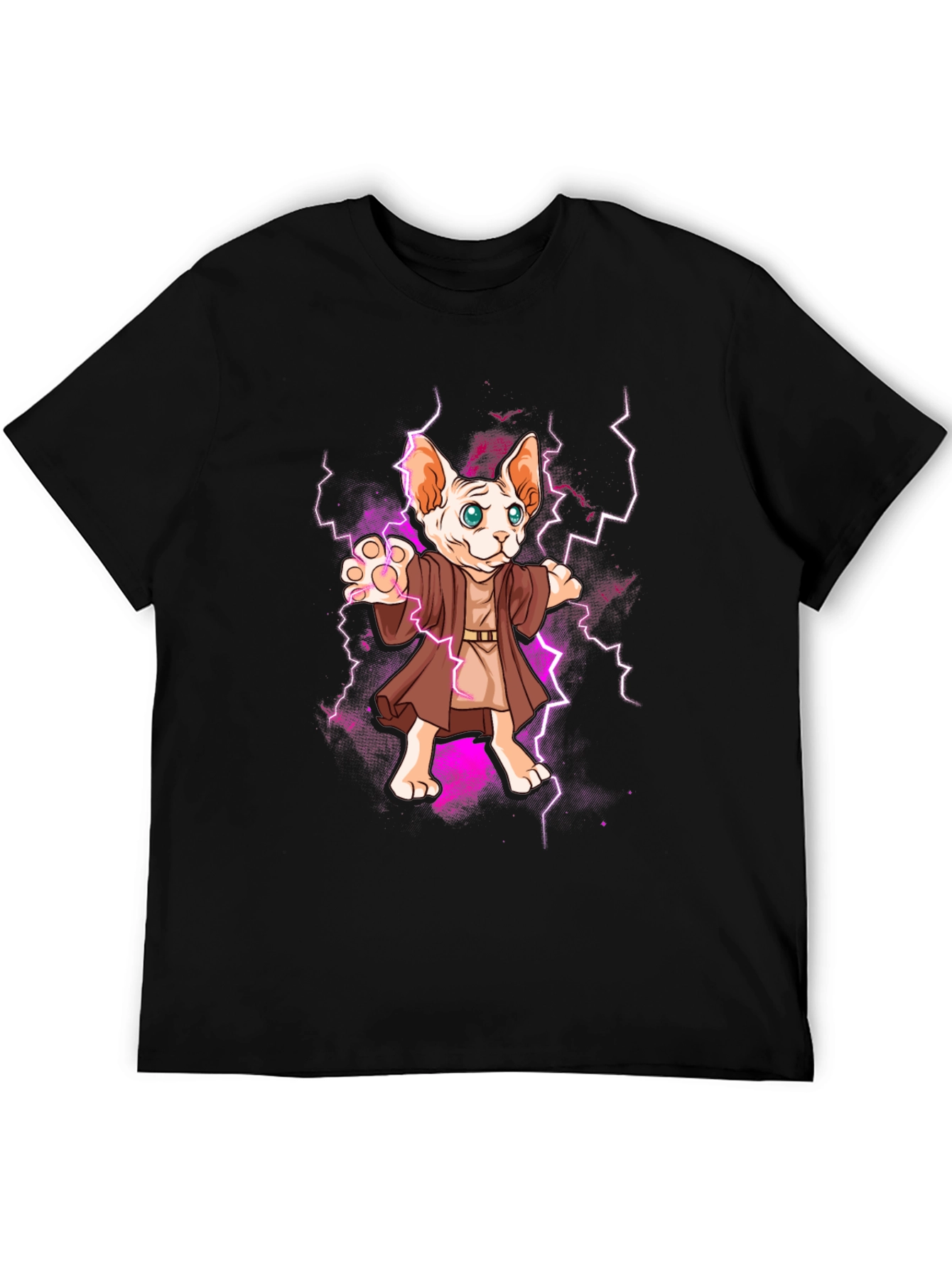 Wizard Cat Graphic Tee - Sphynx Lightning Bolt T-Shirt