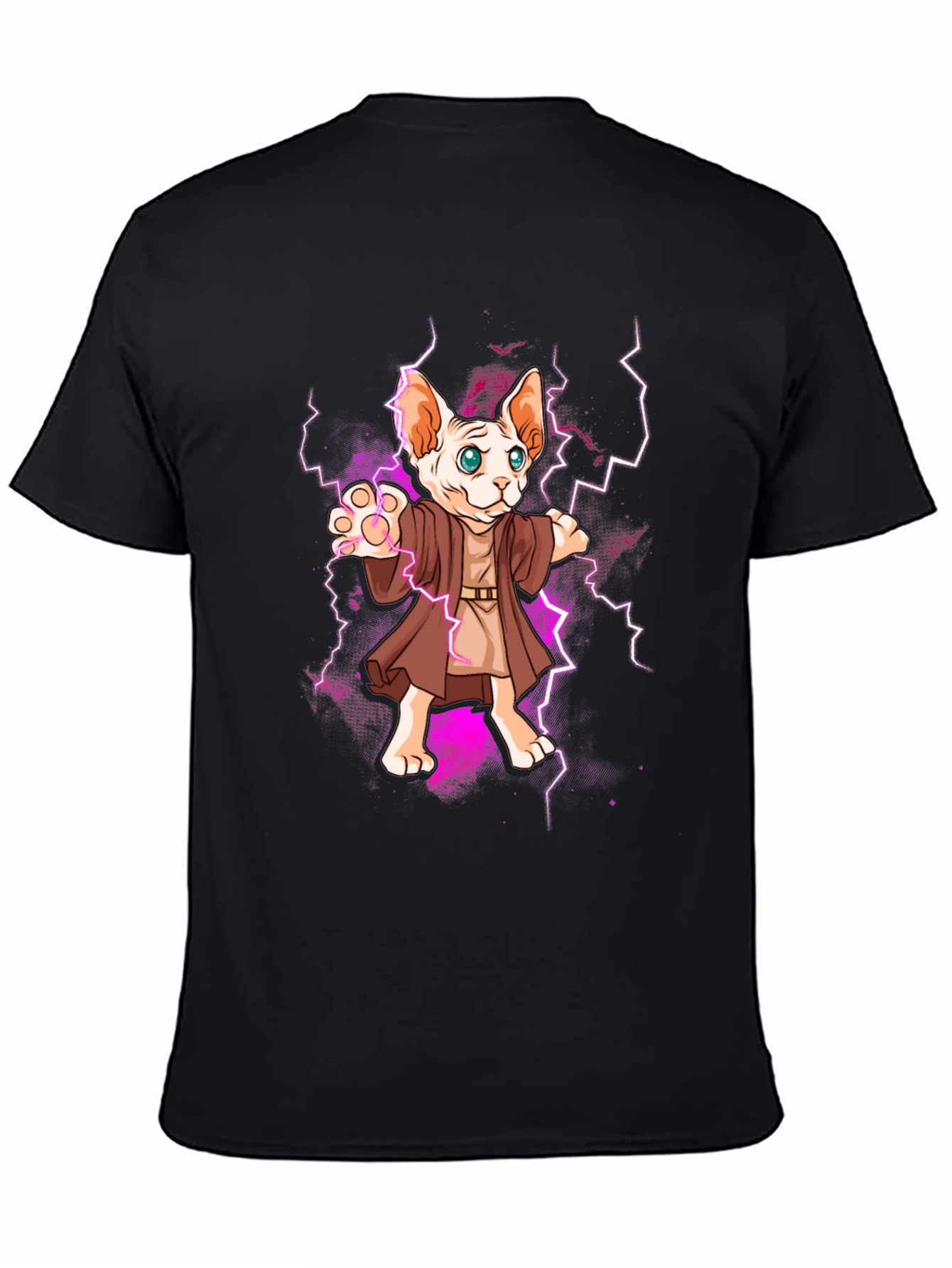 Wizard Cat Graphic Tee - Sphynx Lightning Bolt T-Shirt