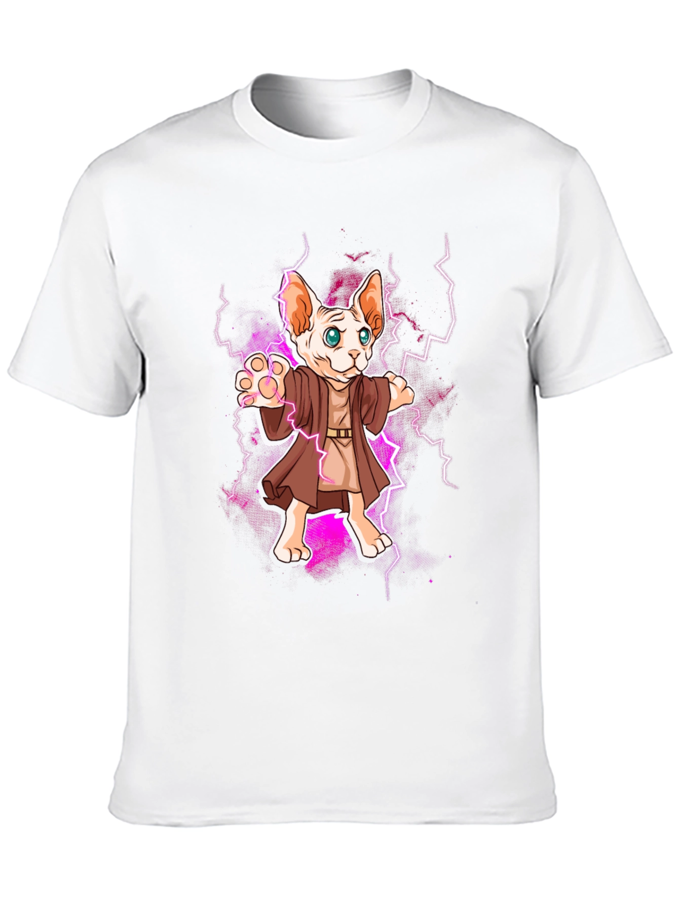 Wizard Cat Graphic Tee - Sphynx Lightning Bolt T-Shirt