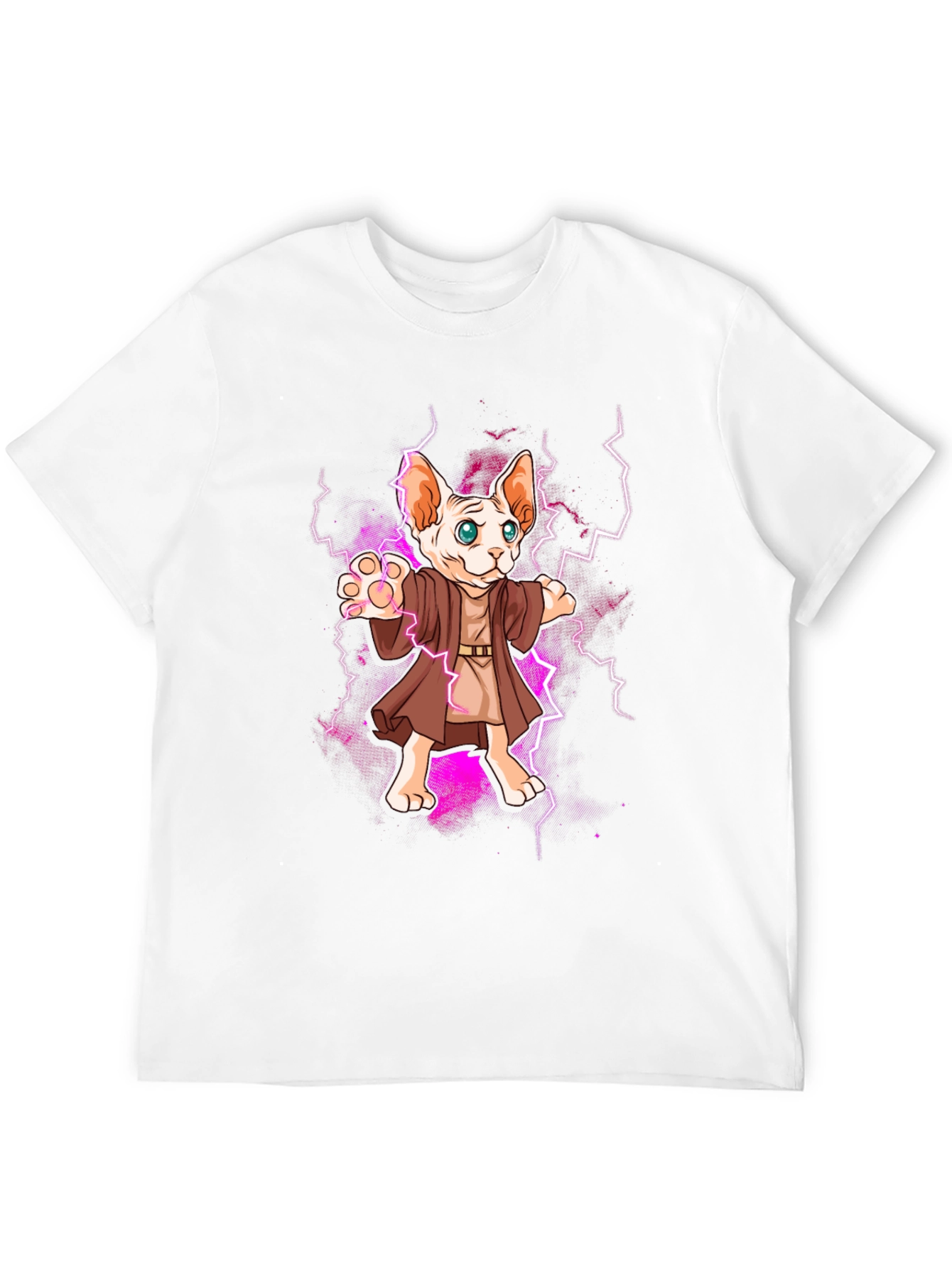 Wizard Cat Graphic Tee - Sphynx Lightning Bolt T-Shirt