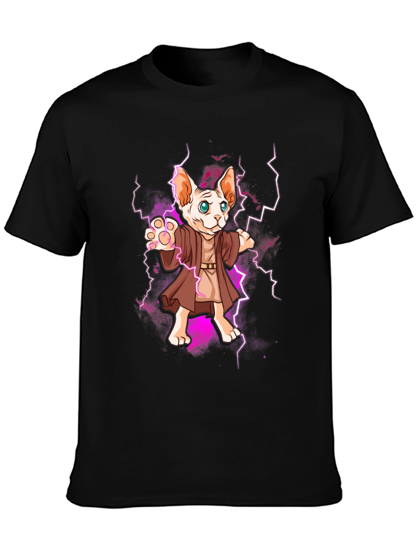 Wizard Cat Graphic Tee - Sphynx Lightning Bolt T-Shirt