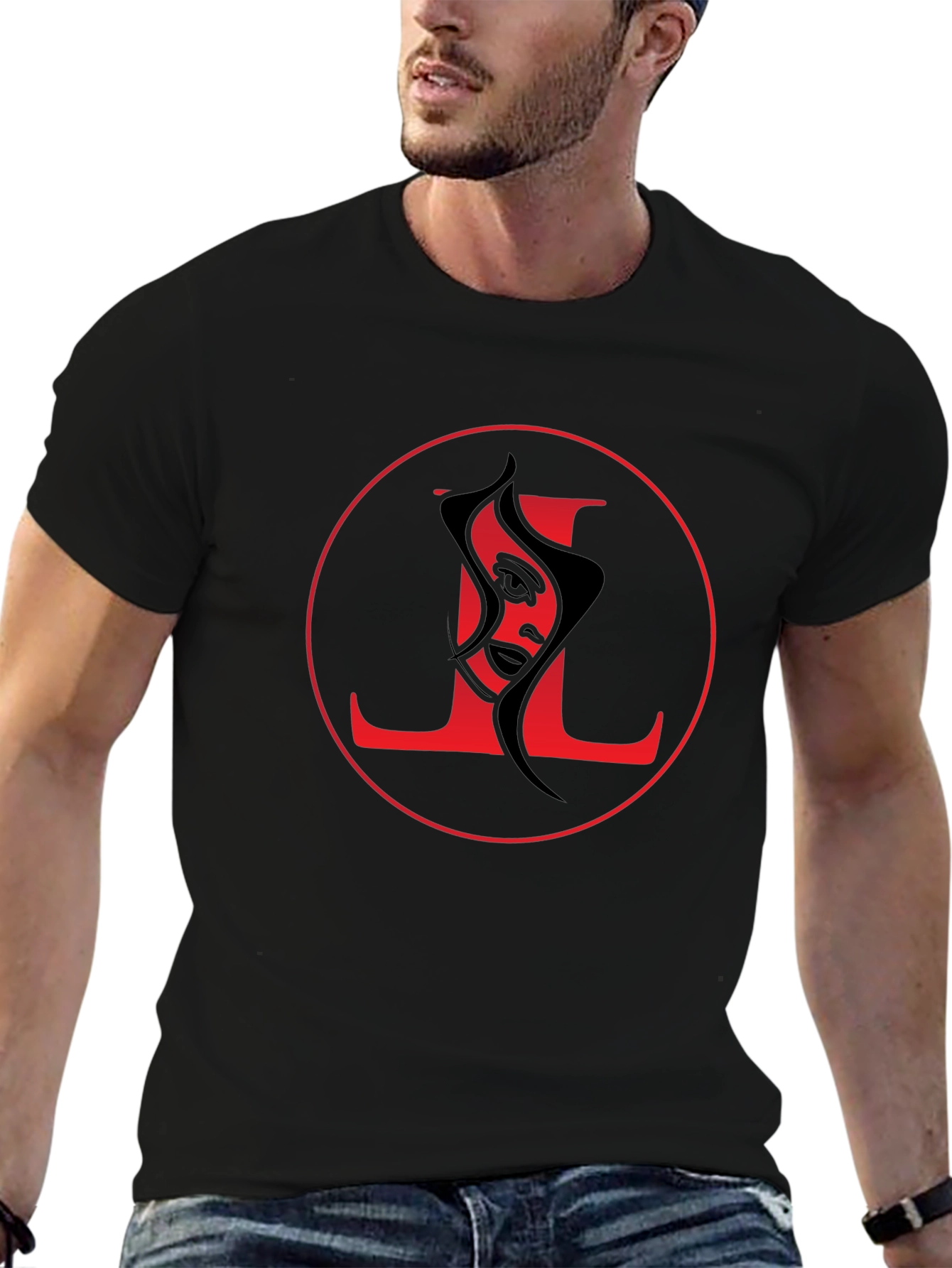 Abstract Face Graphic Tee - Stylish Black T-Shirt