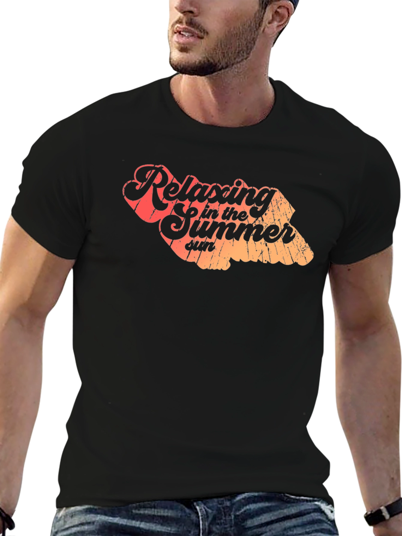 Relaxing Summer Sun Graphic Tee - Casual Black T-Shirt