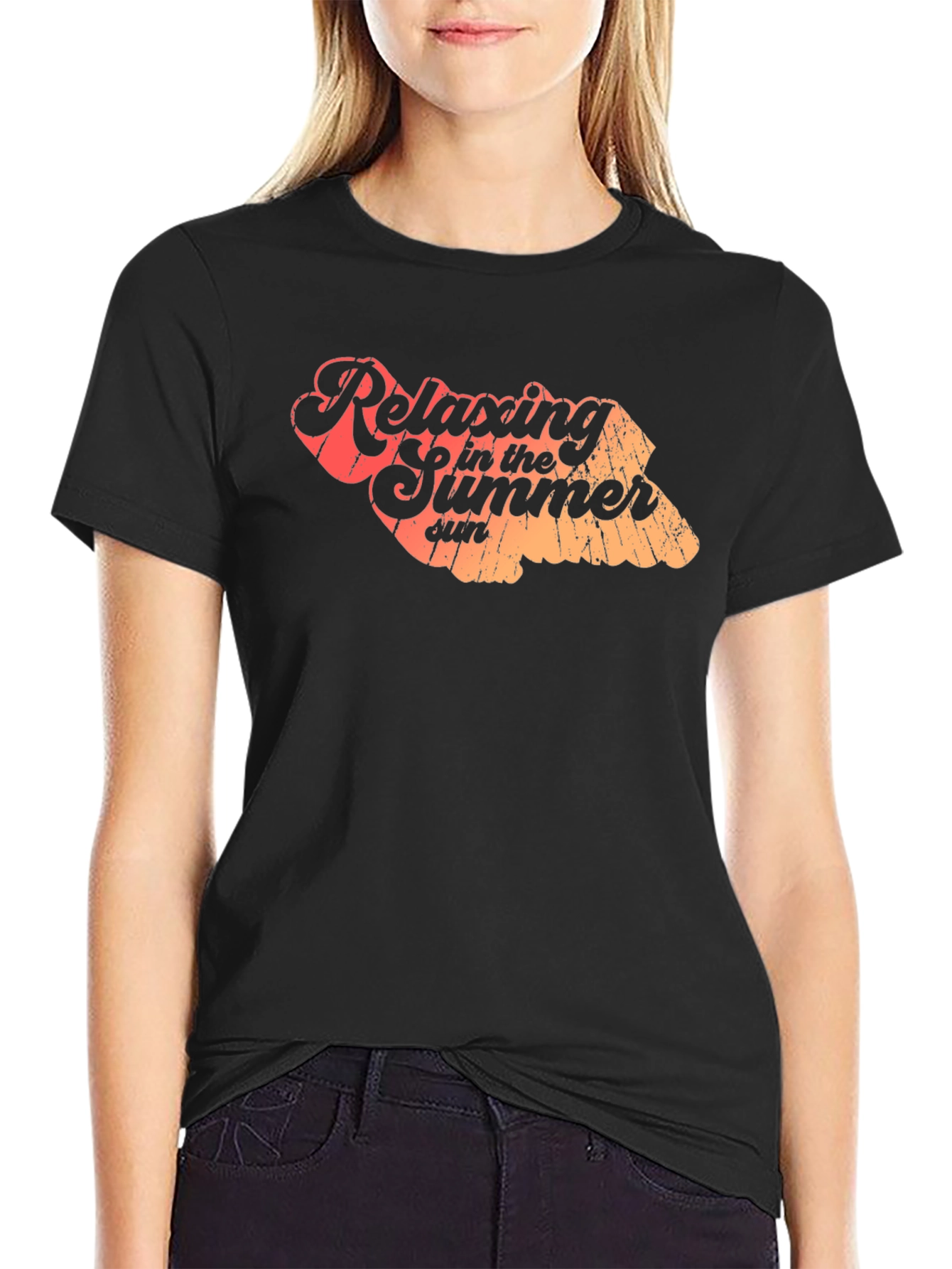 Relaxing Summer Sun Graphic Tee - Casual Black T-Shirt