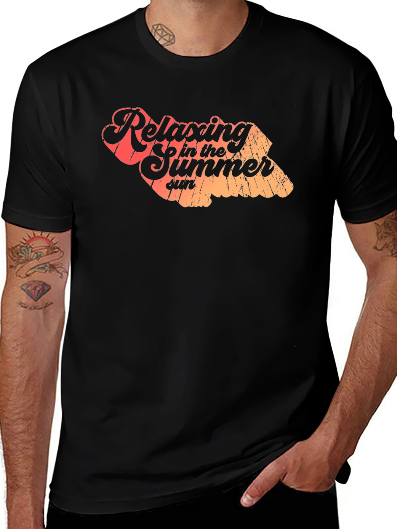 Relaxing Summer Sun Graphic Tee - Casual Black T-Shirt