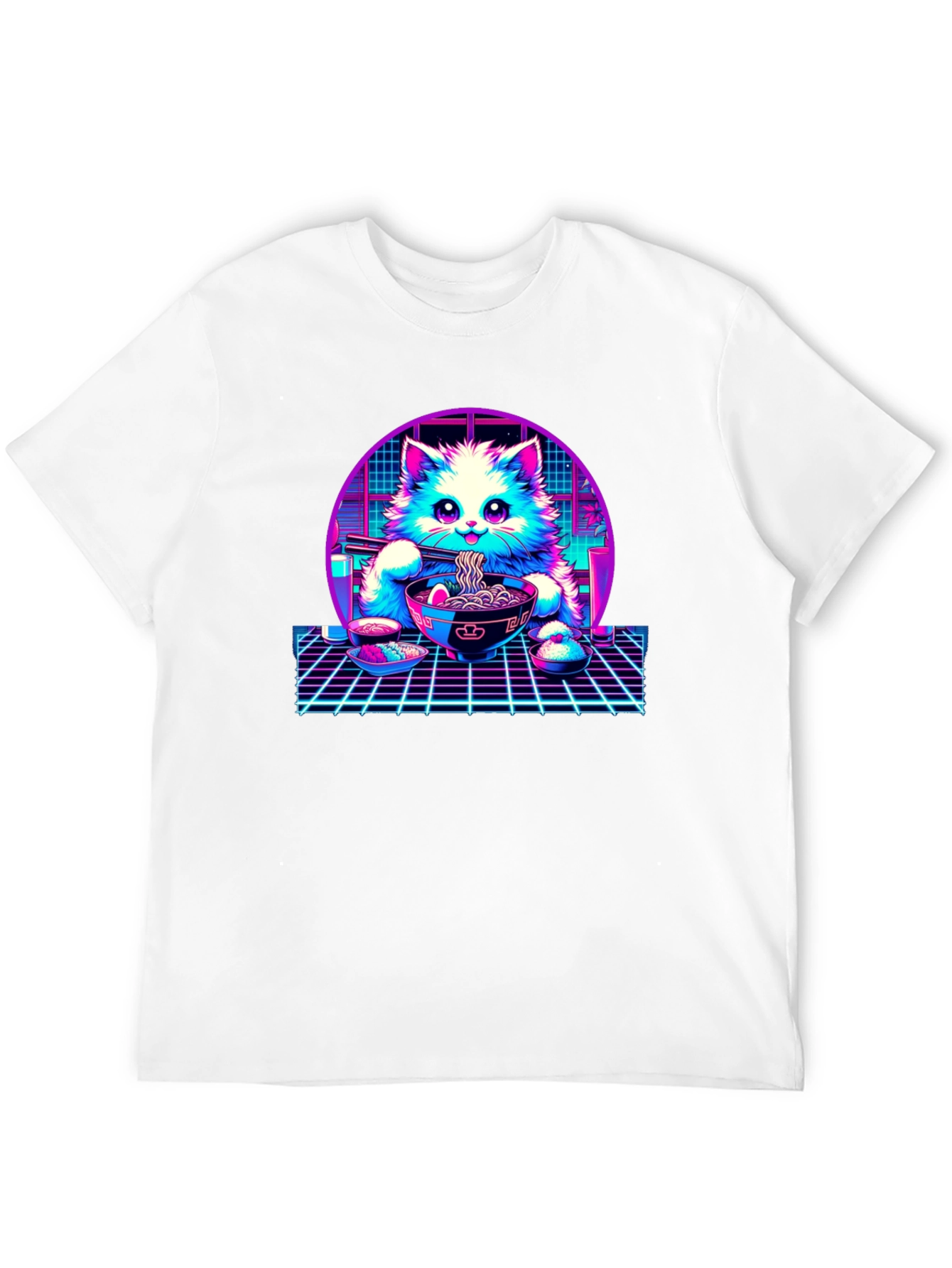 Retro Ramen Cat T-Shirt - Vaporwave Style