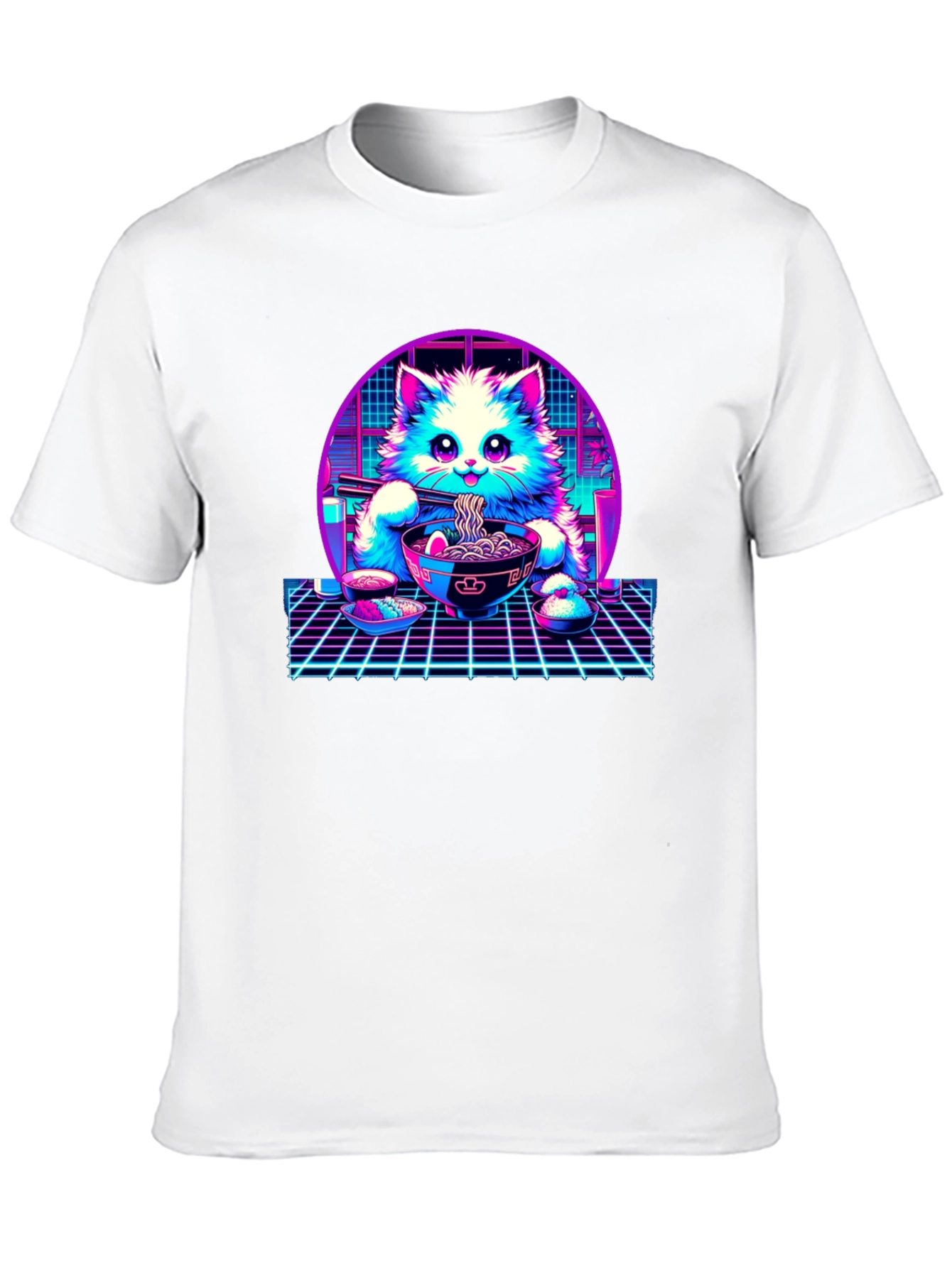 Retro Ramen Cat T-Shirt - Vaporwave Style
