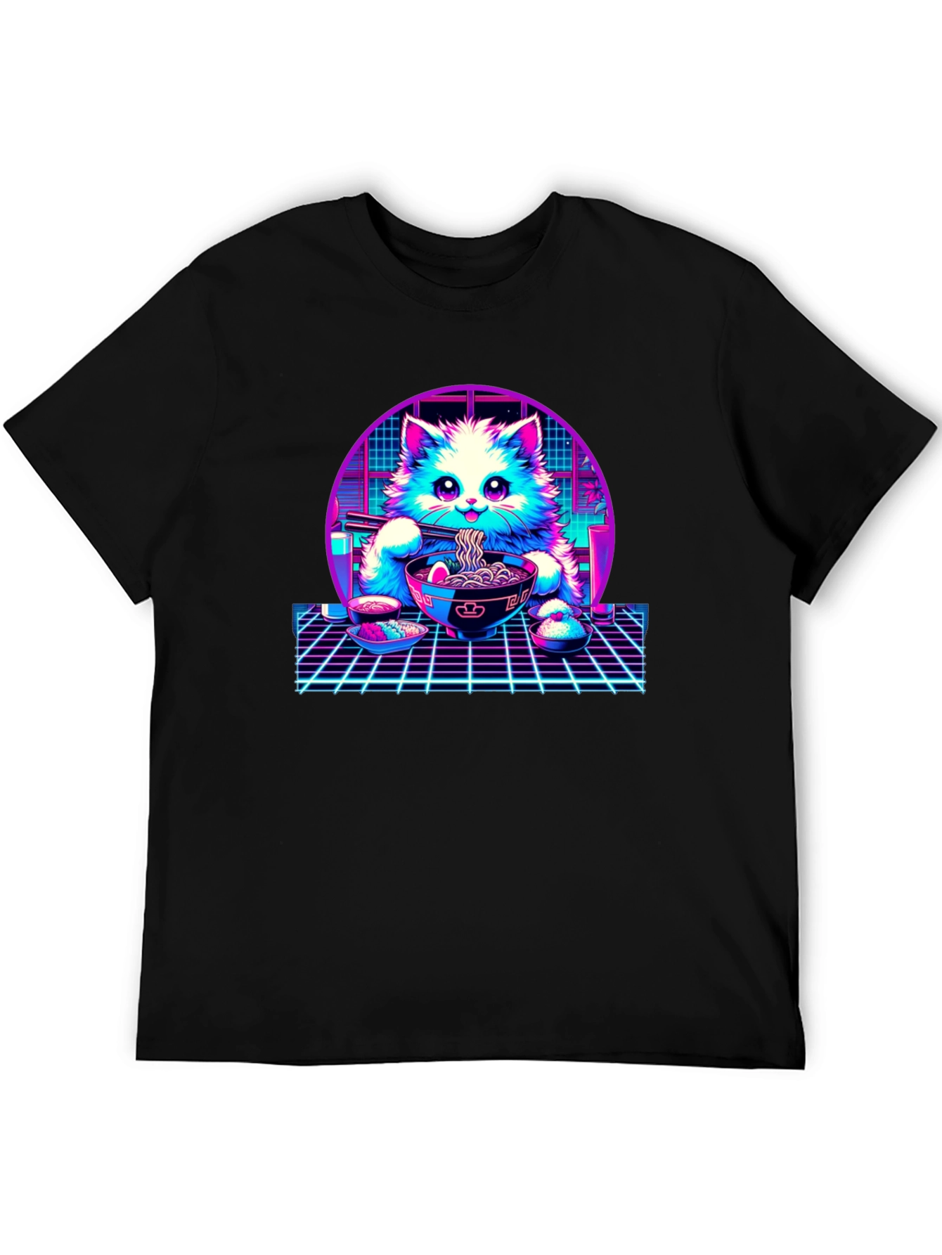 Retro Ramen Cat T-Shirt - Vaporwave Style