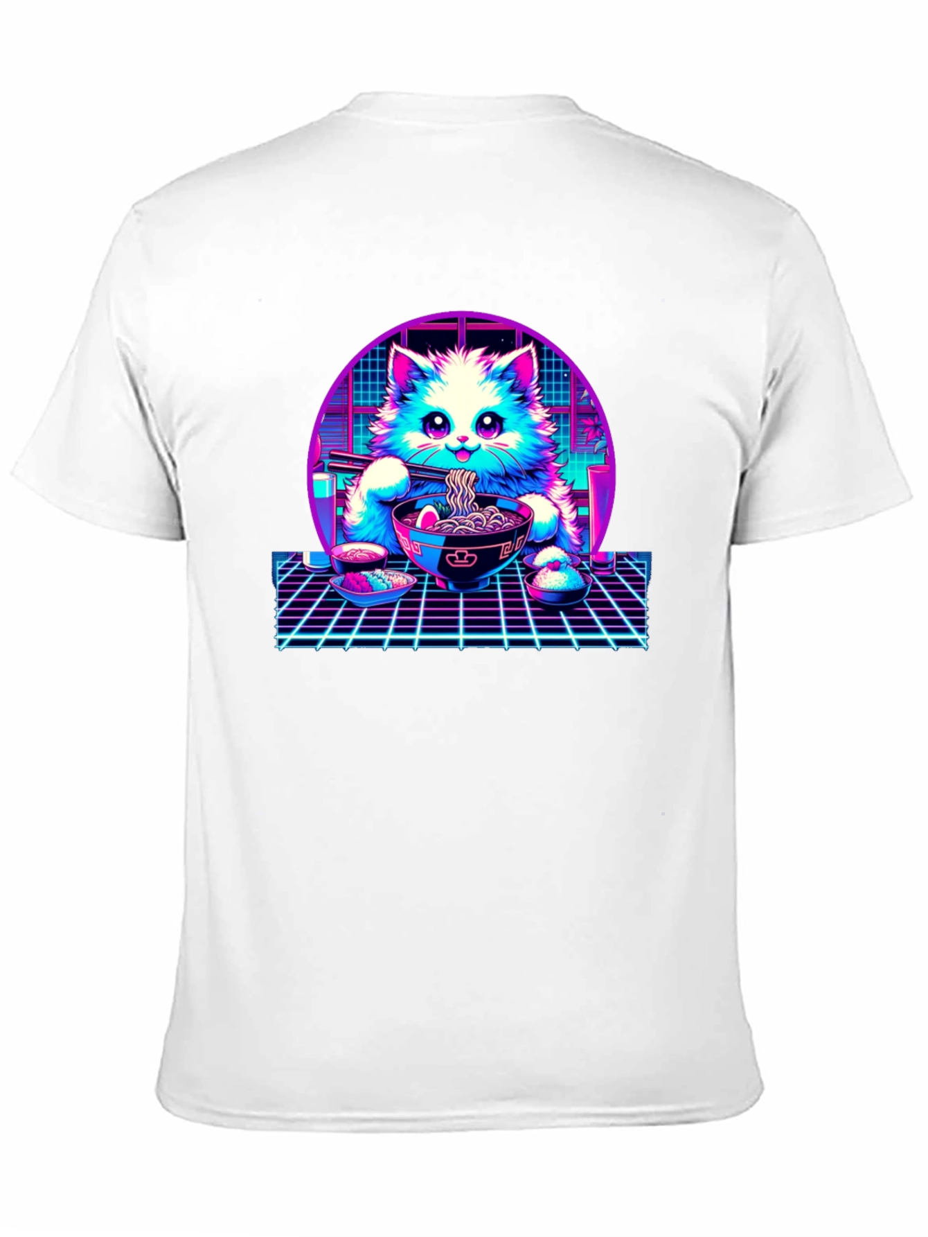 Retro Ramen Cat T-Shirt - Vaporwave Style
