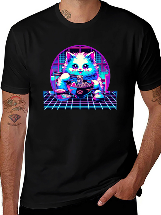 Retro Ramen Cat T-Shirt - Vaporwave Style