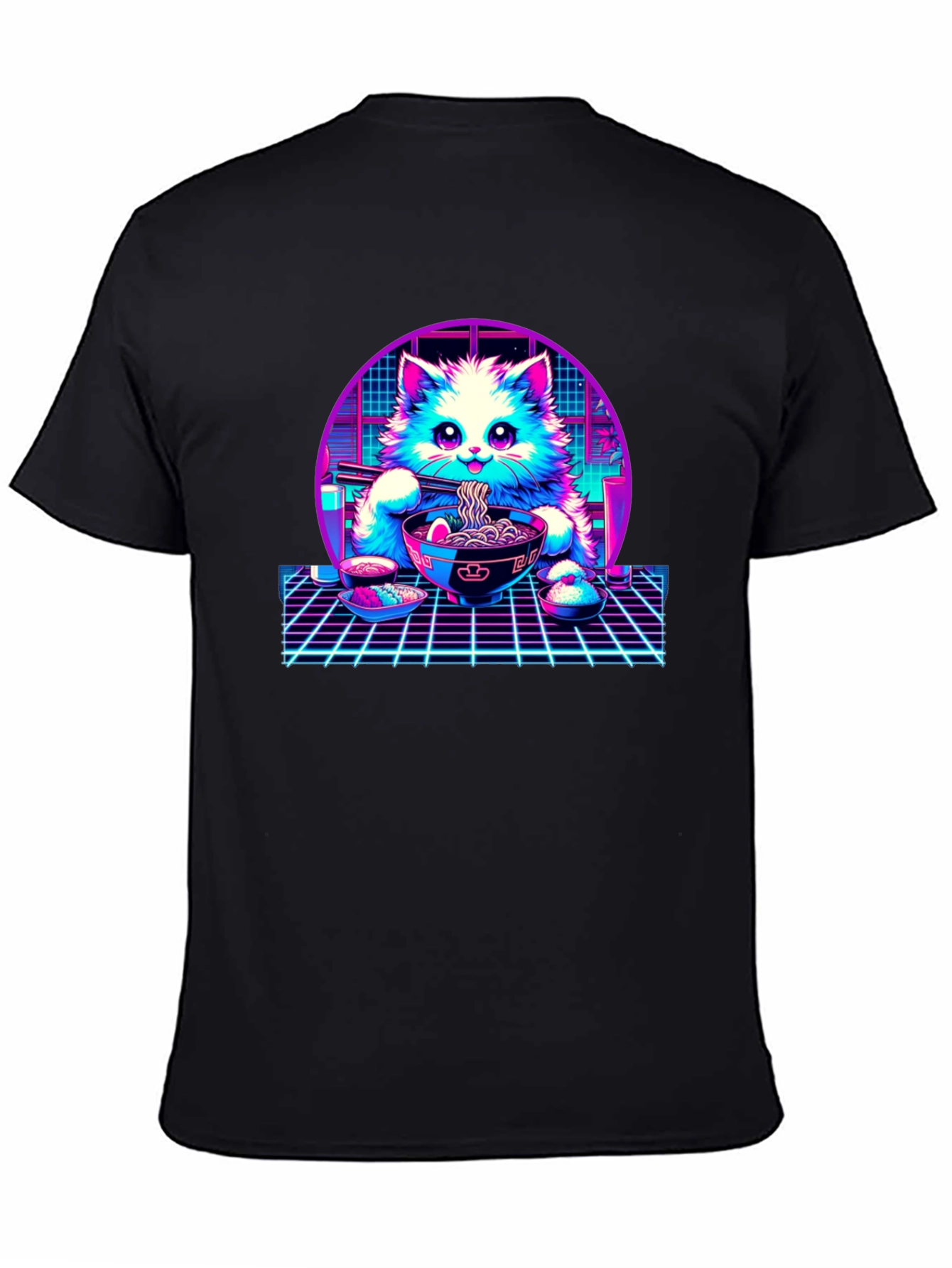 Retro Ramen Cat T-Shirt - Vaporwave Style