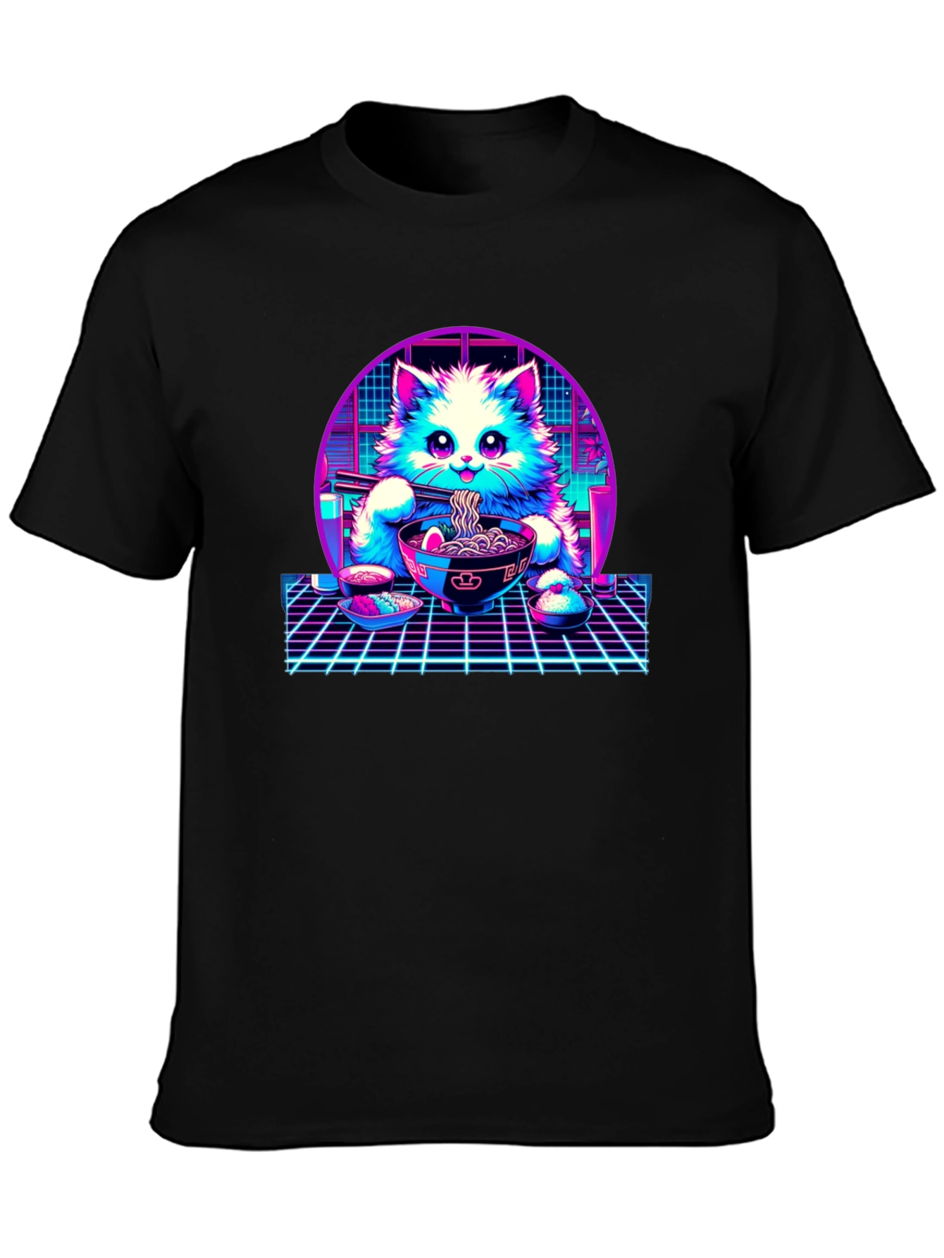 Retro Ramen Cat T-Shirt - Vaporwave Style
