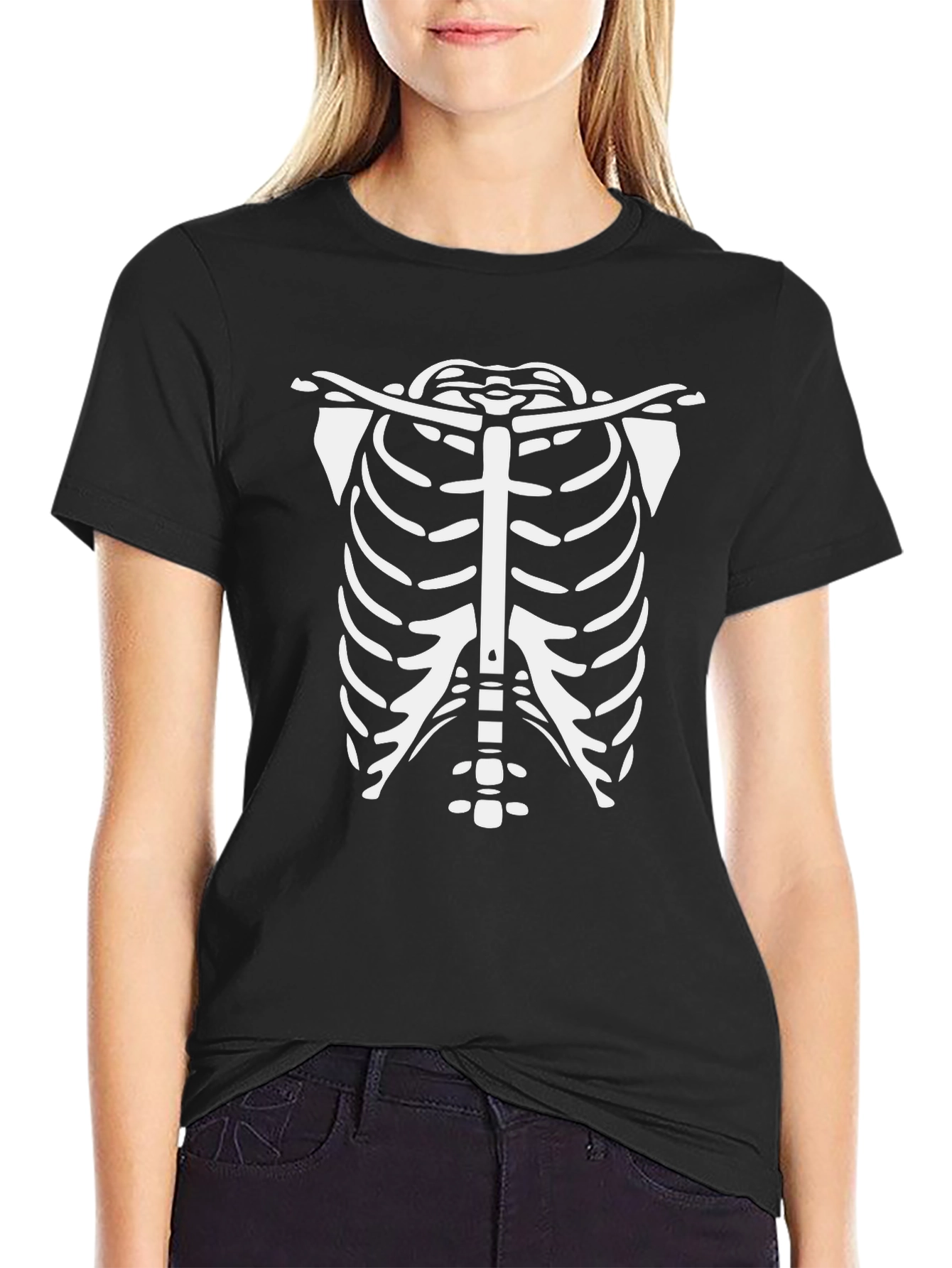 Skeleton Rib Cage Graphic Tee - Halloween Costume Shirt