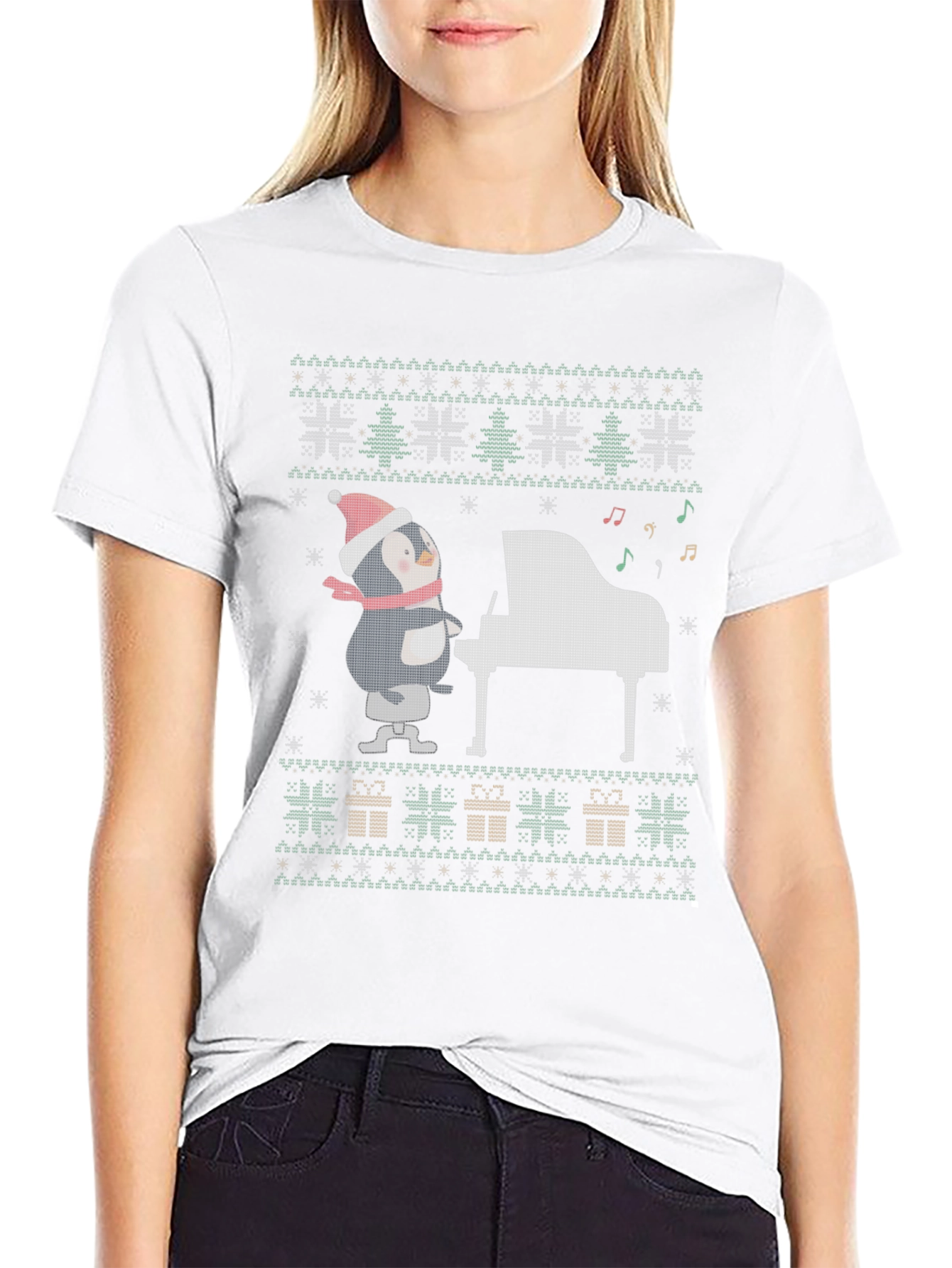 Penguin Pianist Ugly Christmas Sweater T-Shirt